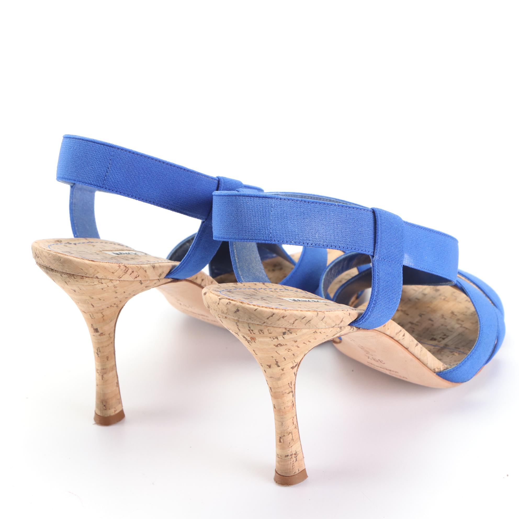 Manolo Blahnik Blue Strappy Cork Sandals