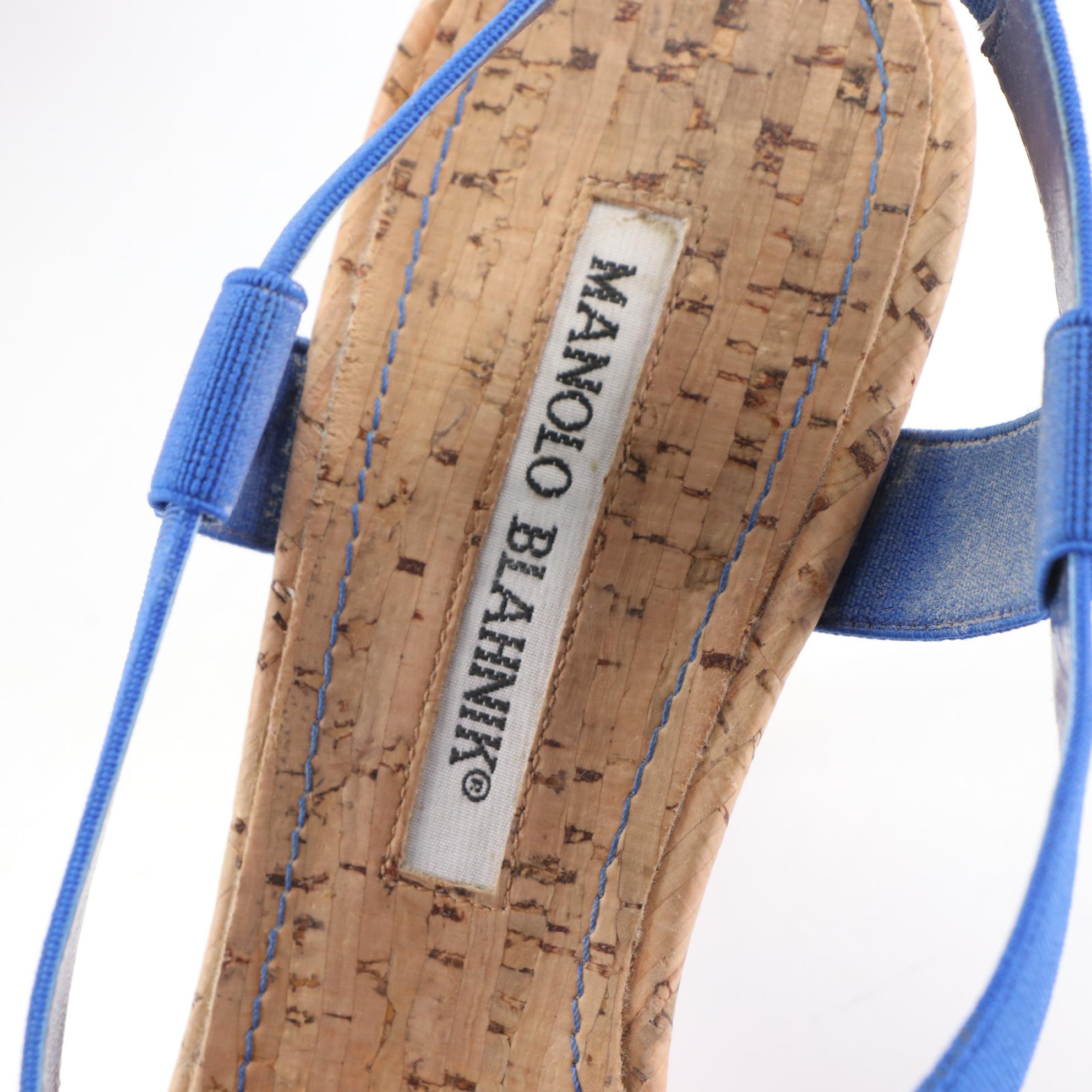 Manolo Blahnik Blue Strappy Cork Sandals