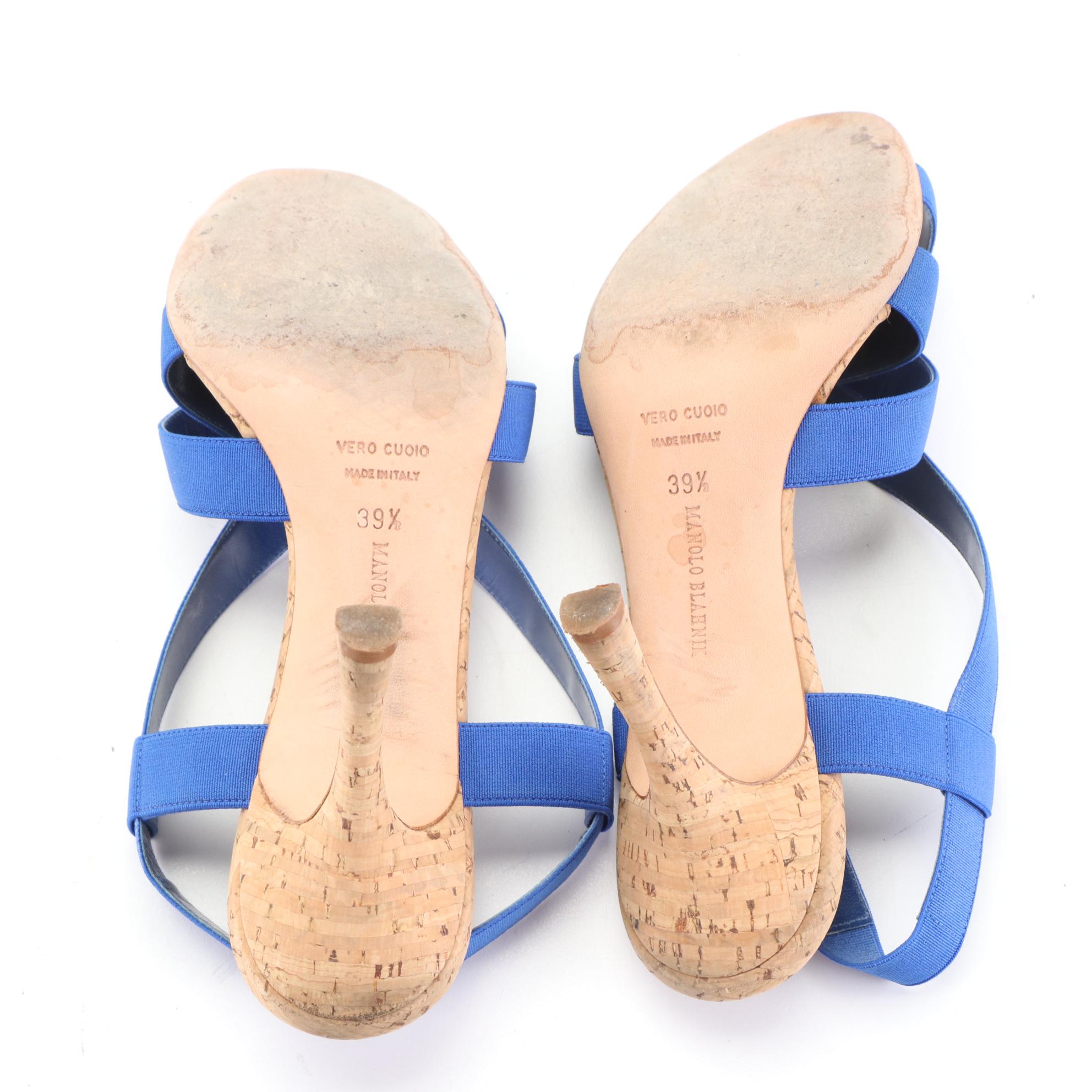 Manolo Blahnik Blue Strappy Cork Sandals