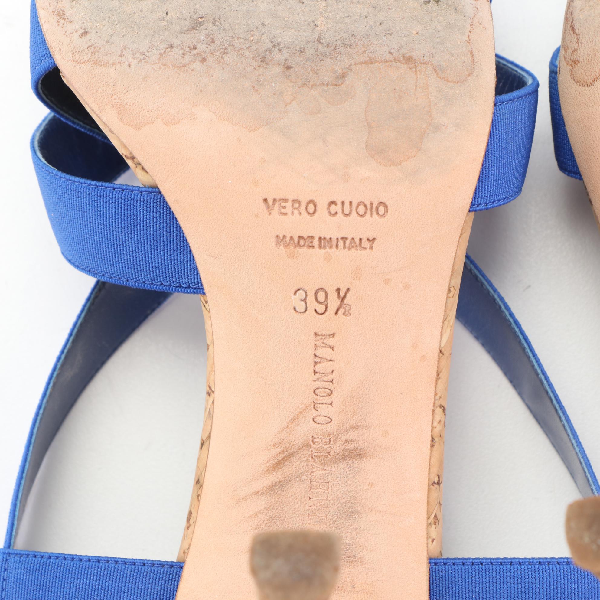 Manolo Blahnik Blue Strappy Cork Sandals