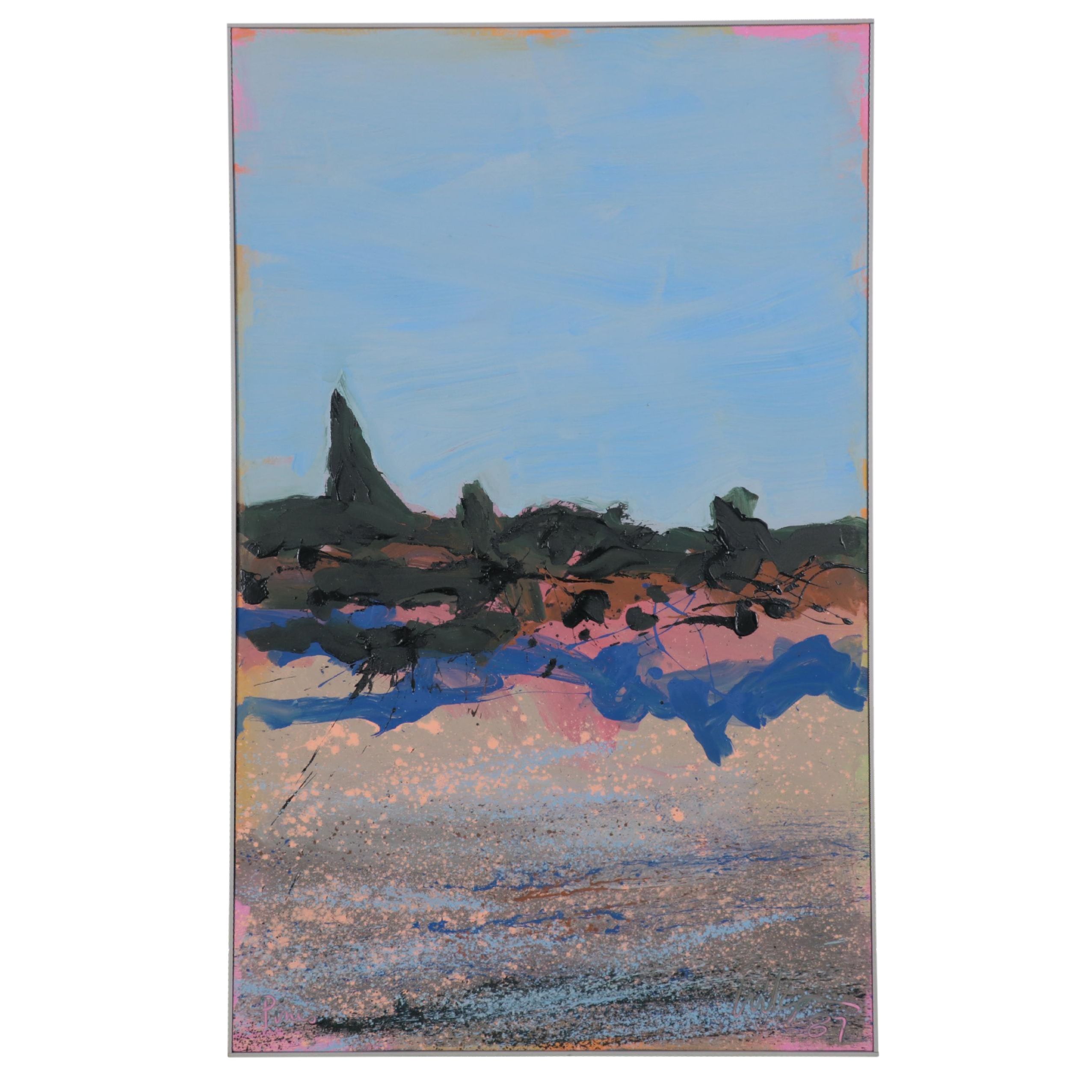 Harry Hilson Large-Scale Landscape Acrylic Painting "Pines," 1987