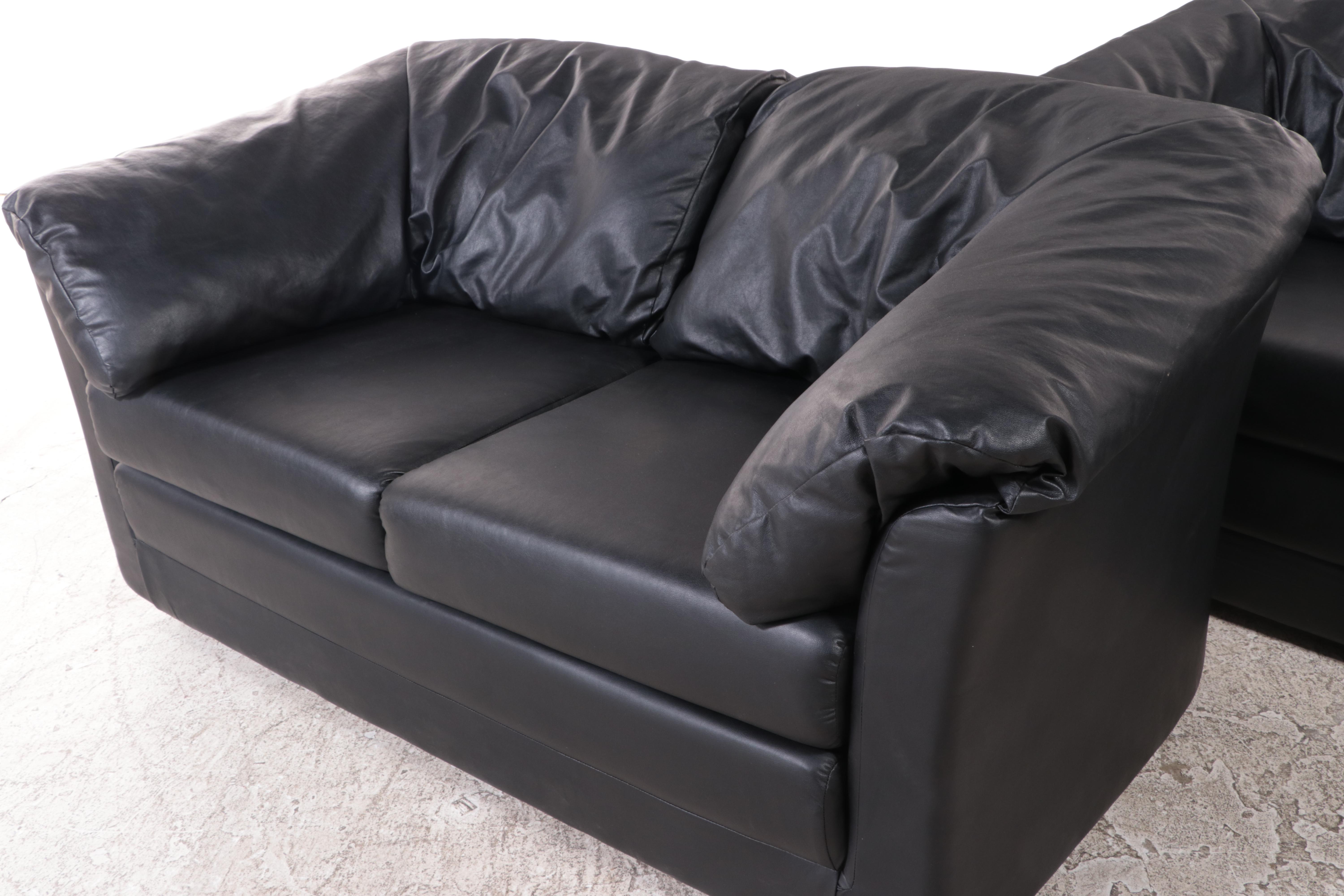 Pair of IKEA Modernist Style Black Vinyl Upholstered Loveseats