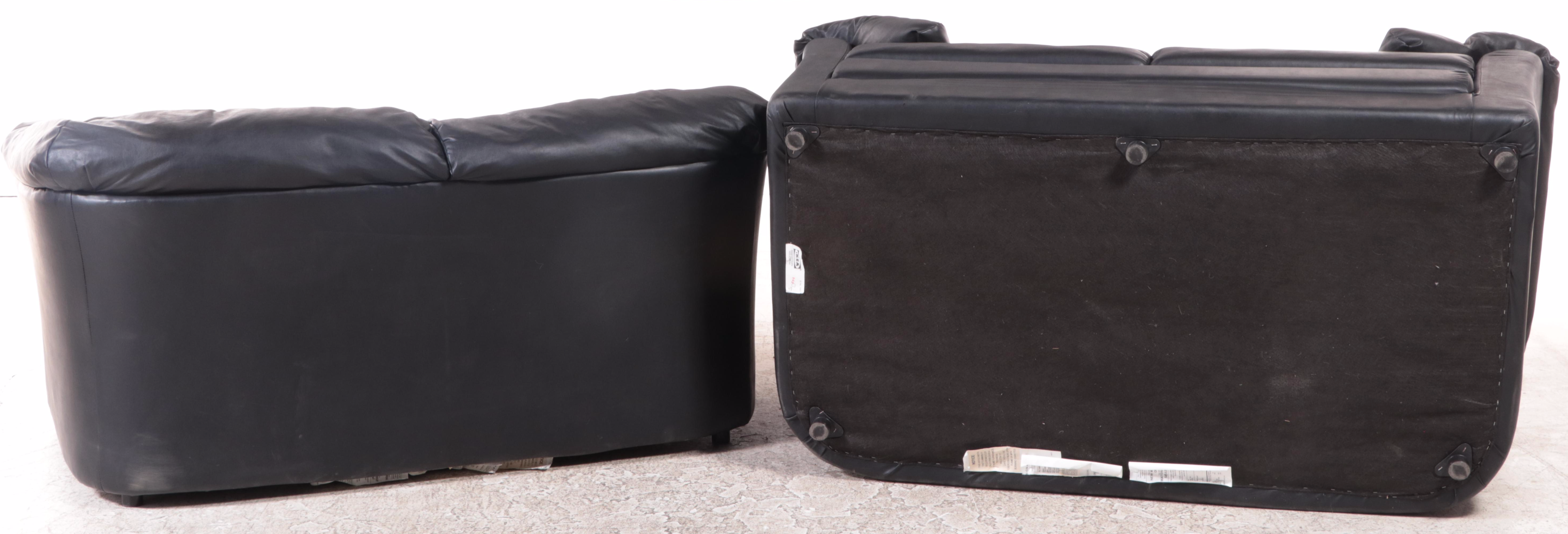 Pair of IKEA Modernist Style Black Vinyl Upholstered Loveseats