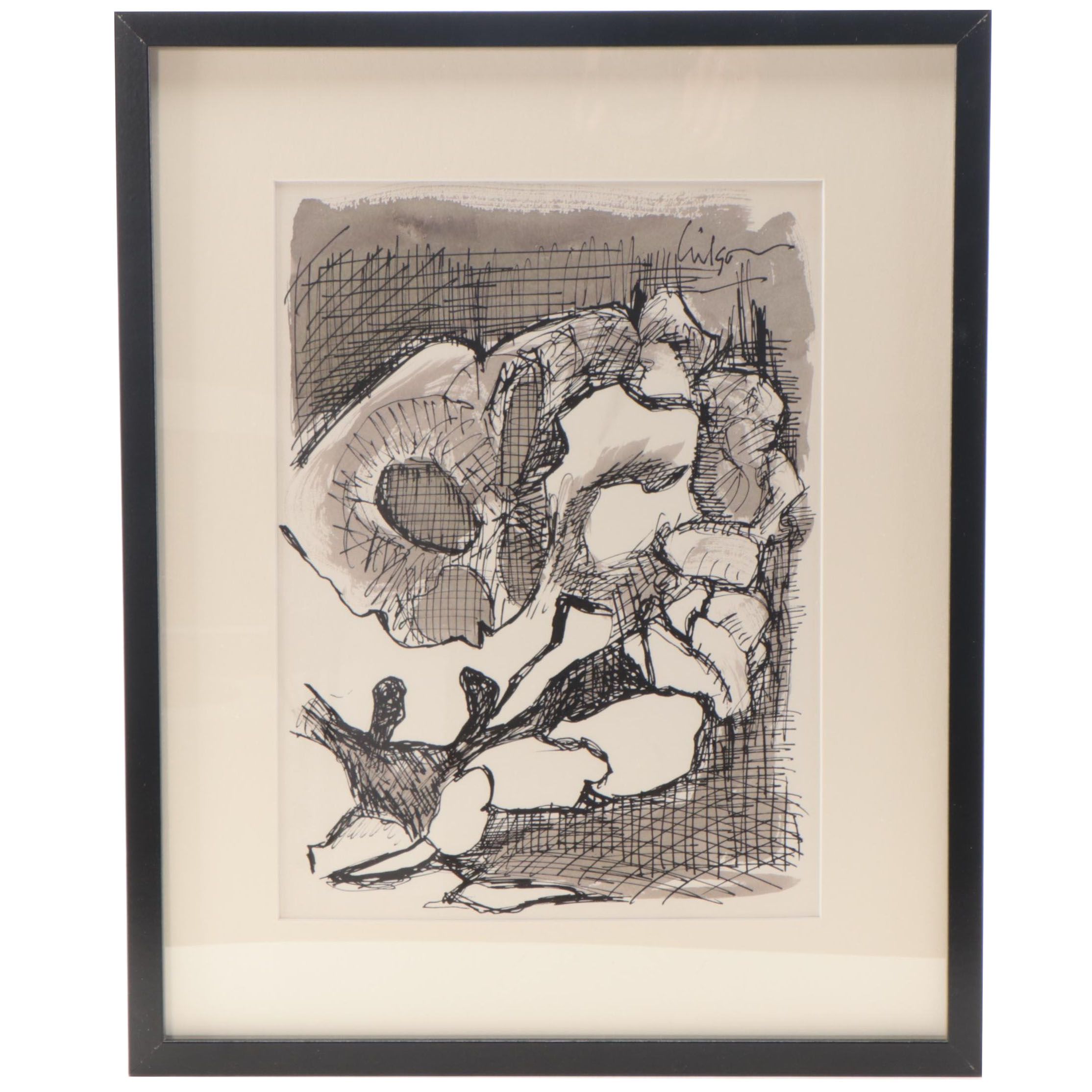 Harry Hilson Abstract Biomorphic Ink Drawing