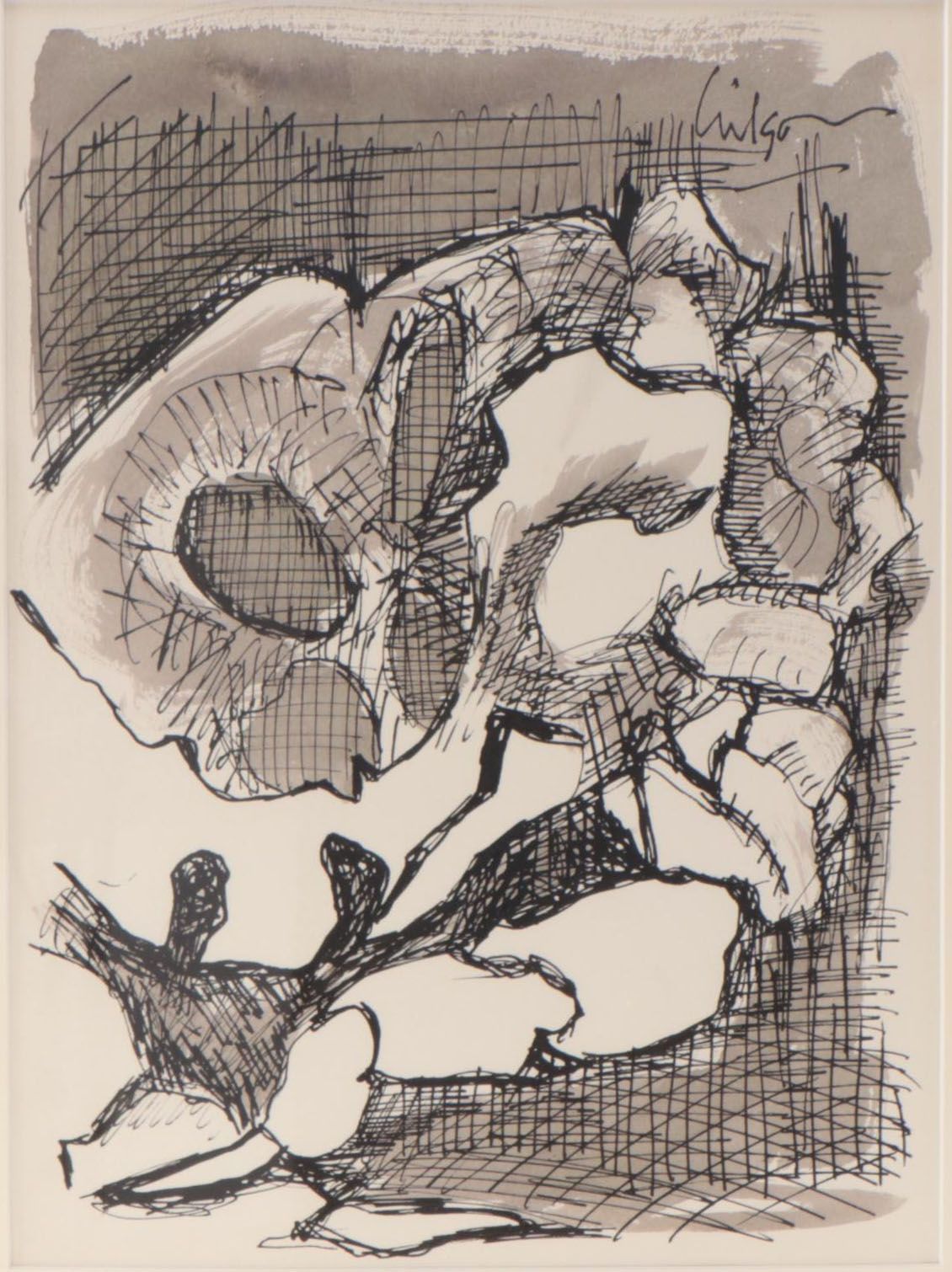 Harry Hilson Abstract Biomorphic Ink Drawing