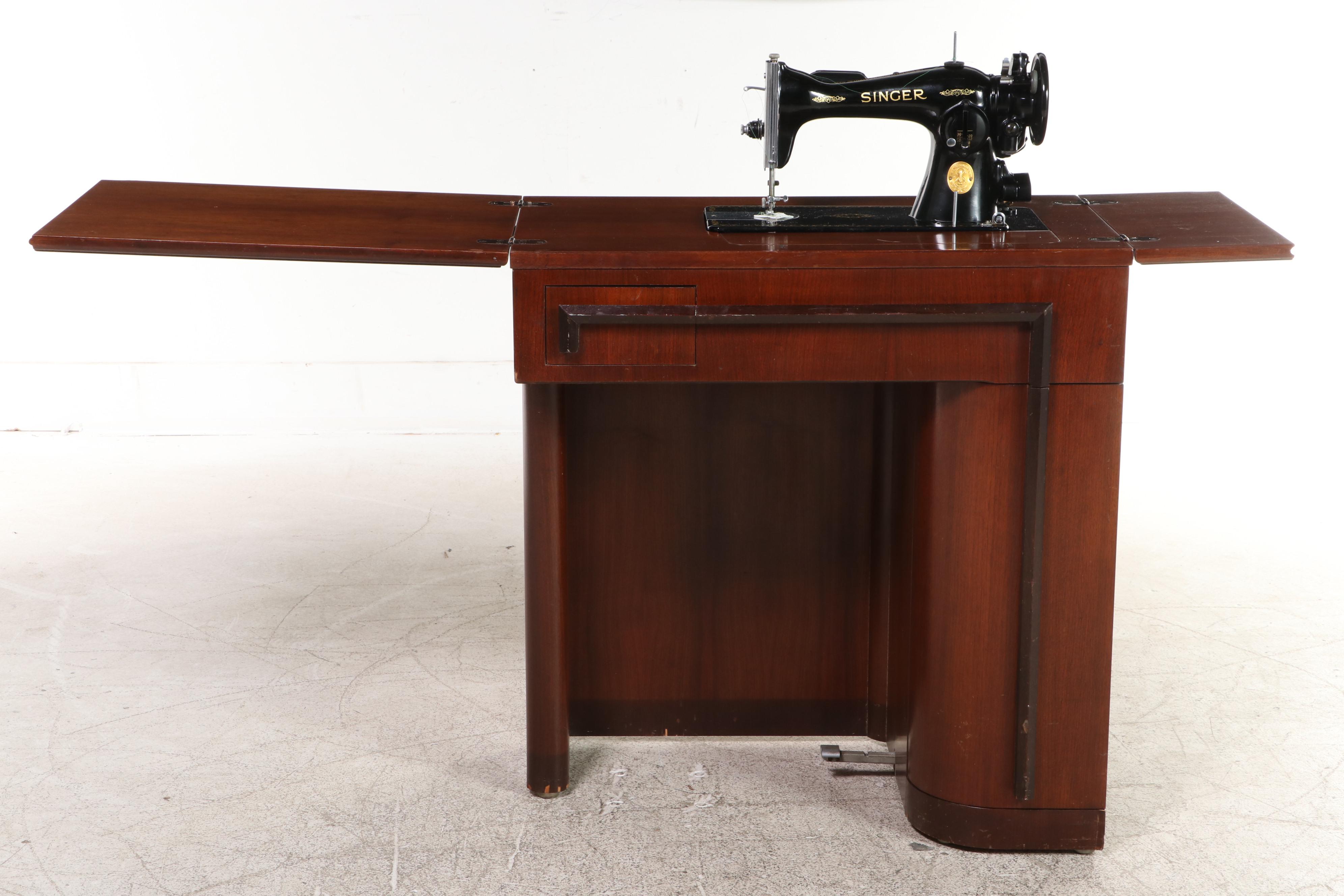 Singer Model 15-91 Sewing Machine in Mahogany Work Bench, 1950s