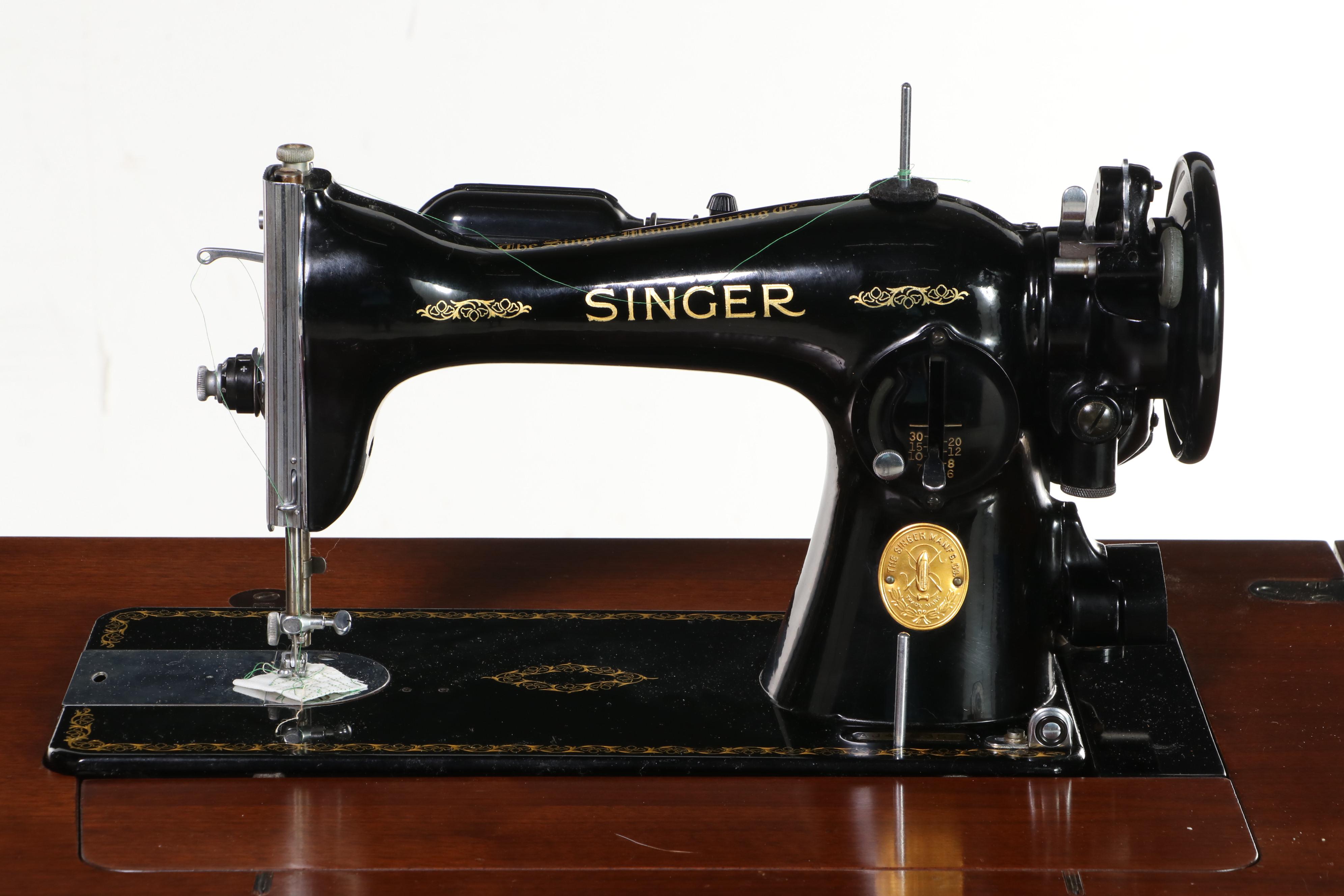 Singer Model 15-91 Sewing Machine in Mahogany Work Bench, 1950s