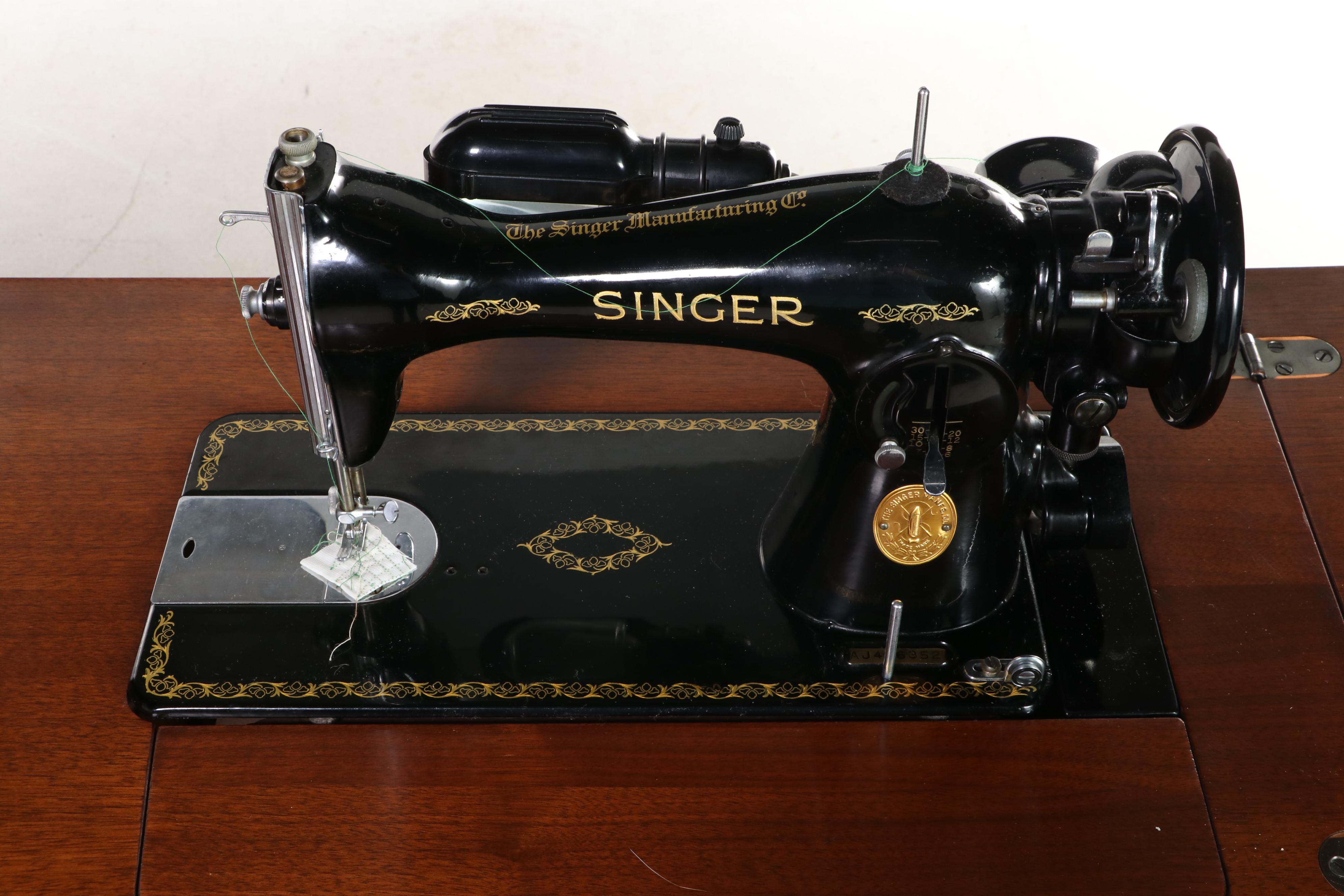Singer Model 15-91 Sewing Machine in Mahogany Work Bench, 1950s