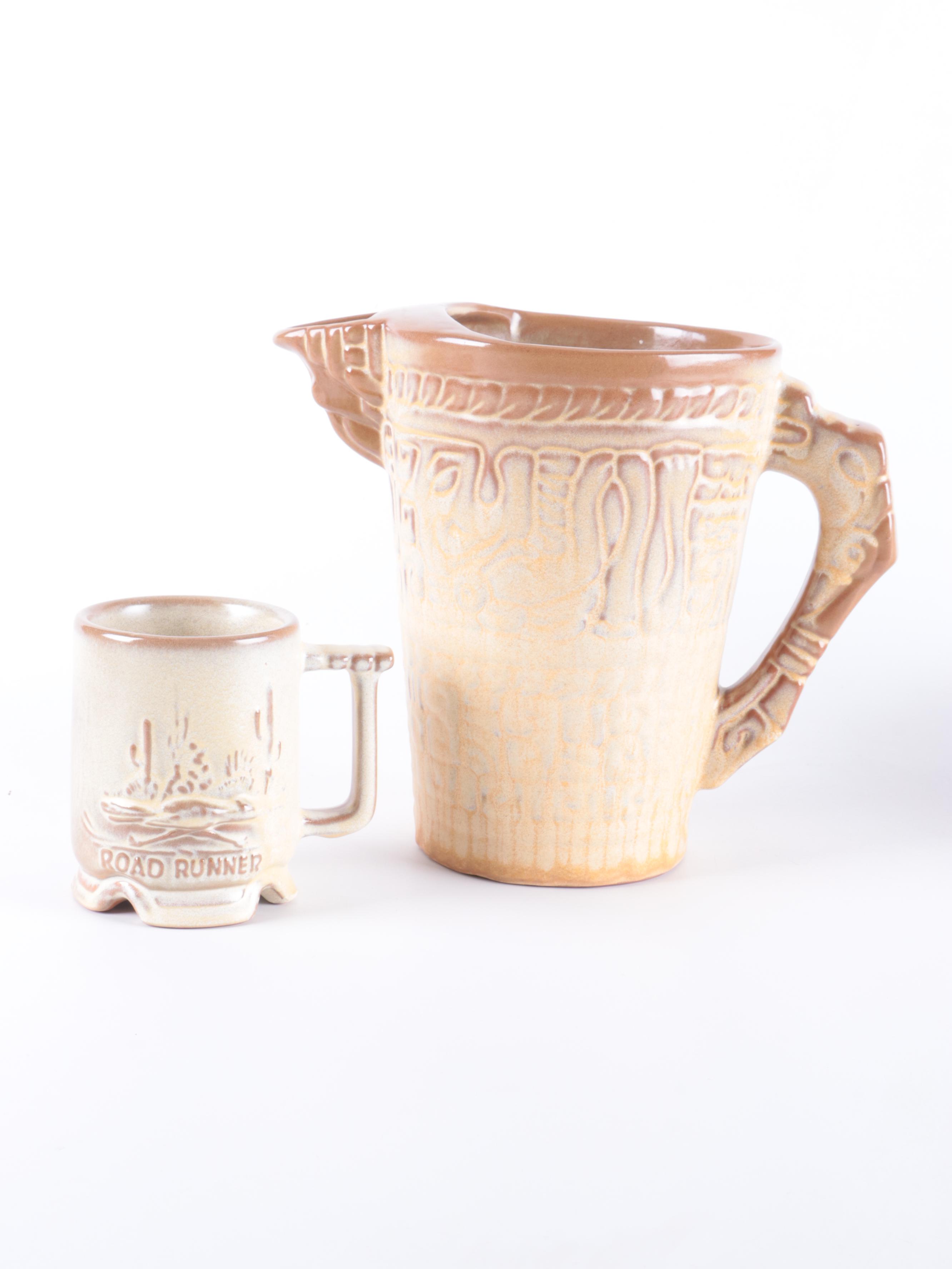 Frankoma Pottery "Mayan Aztec" Desert Gold Pitcher with Other Tableware