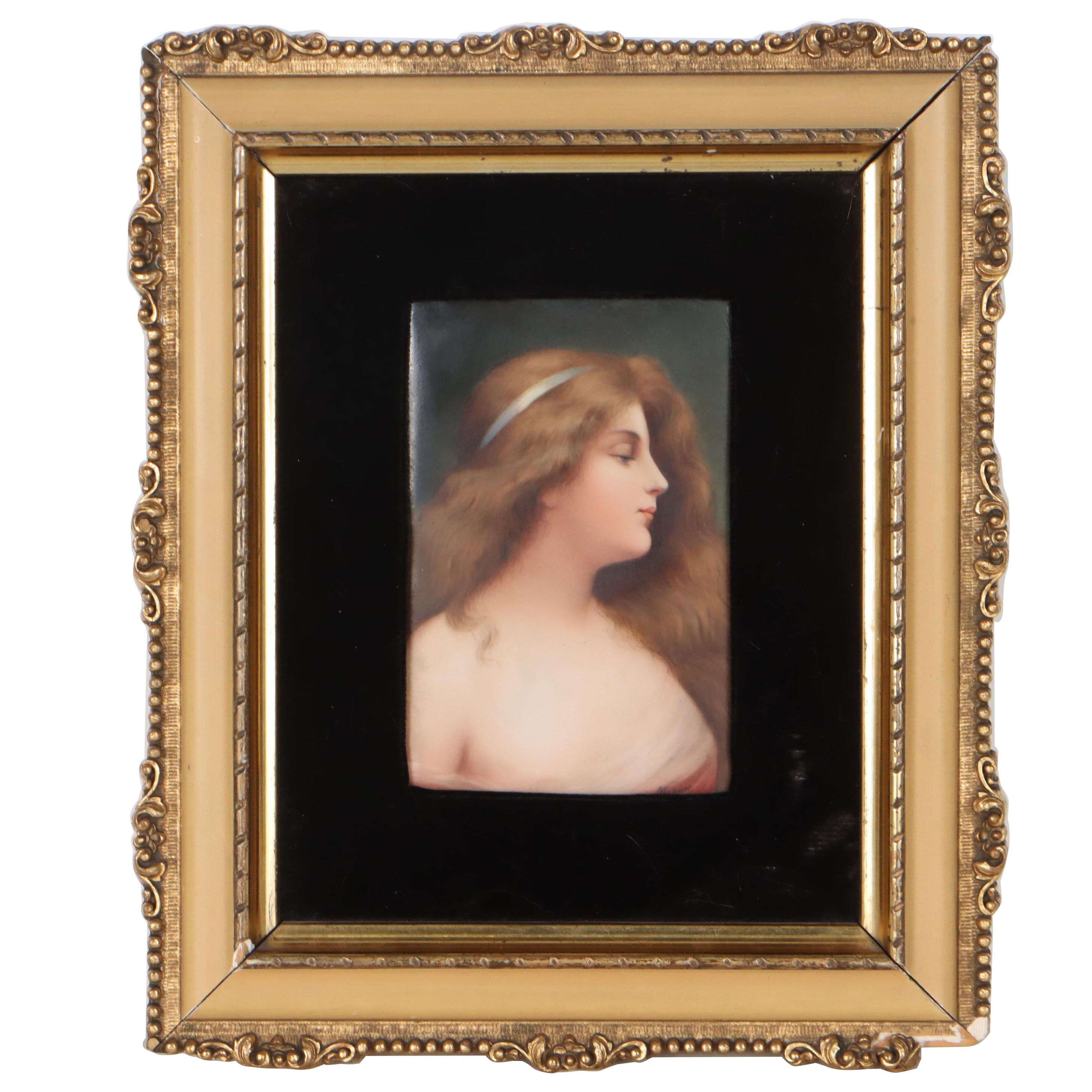 German Porcelain Female Portrait Painting