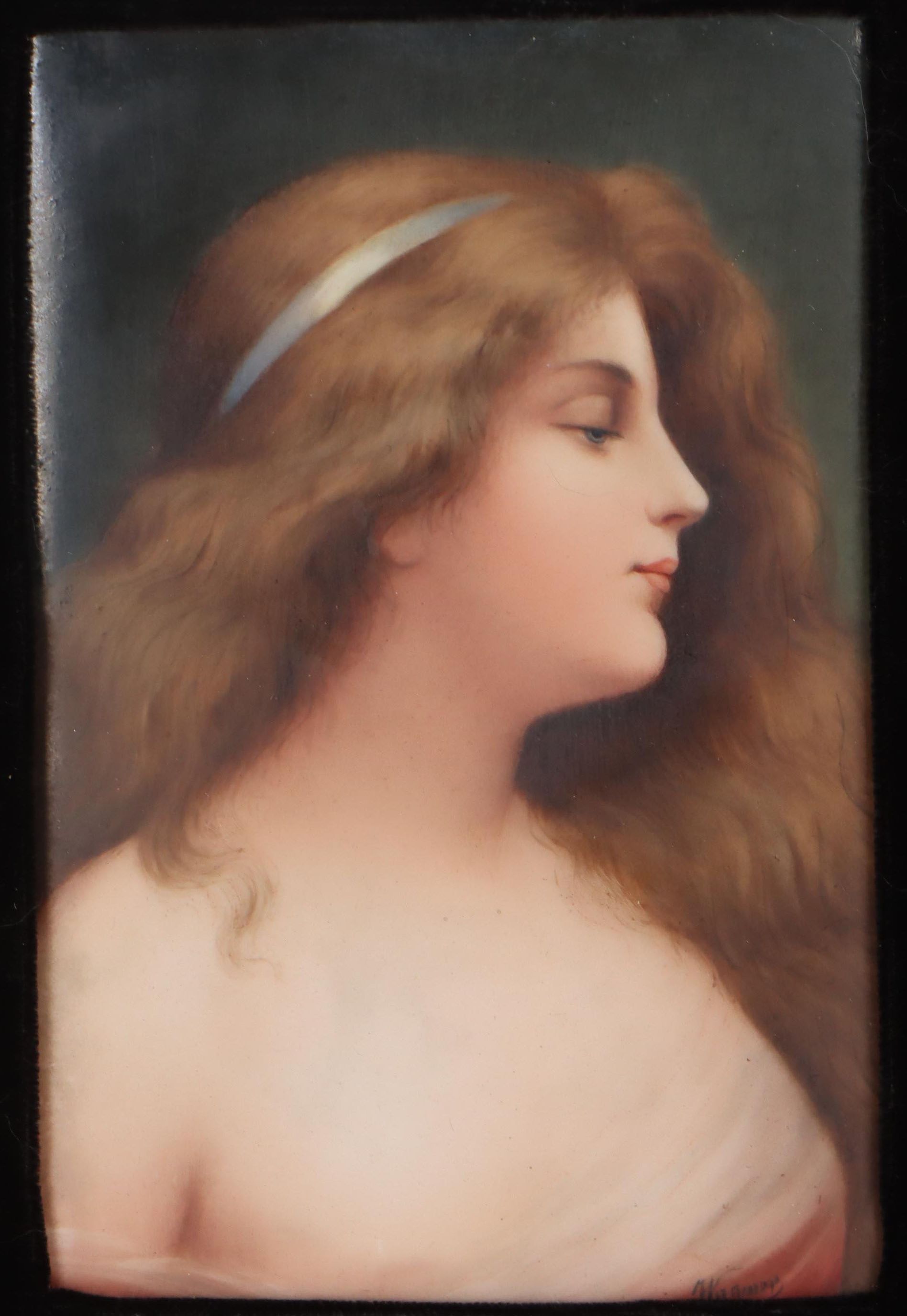 German Porcelain Female Portrait Painting