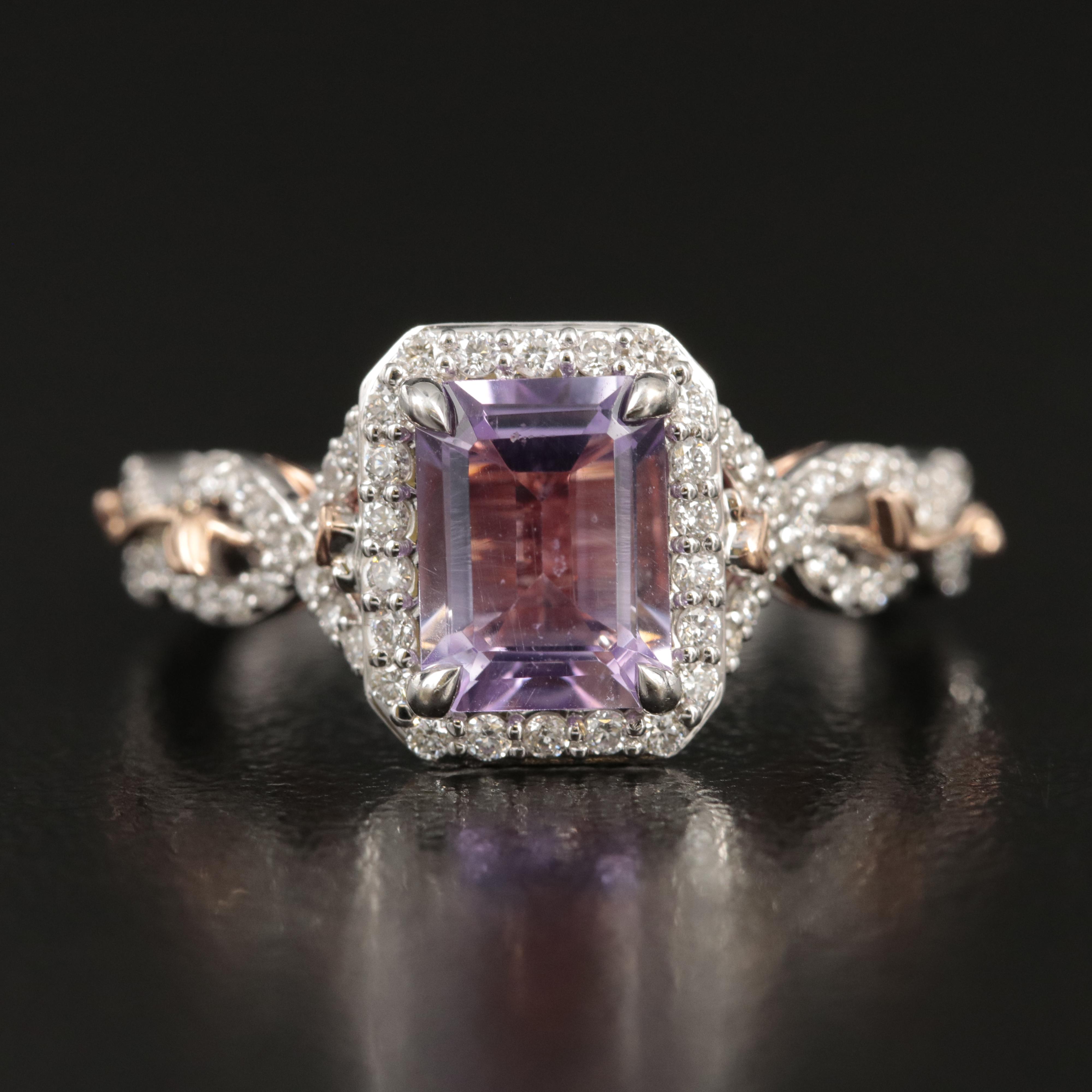 Enchanted Disney "Rapunzel" 14K Amethyst and Diamond Ring with Rose Accents