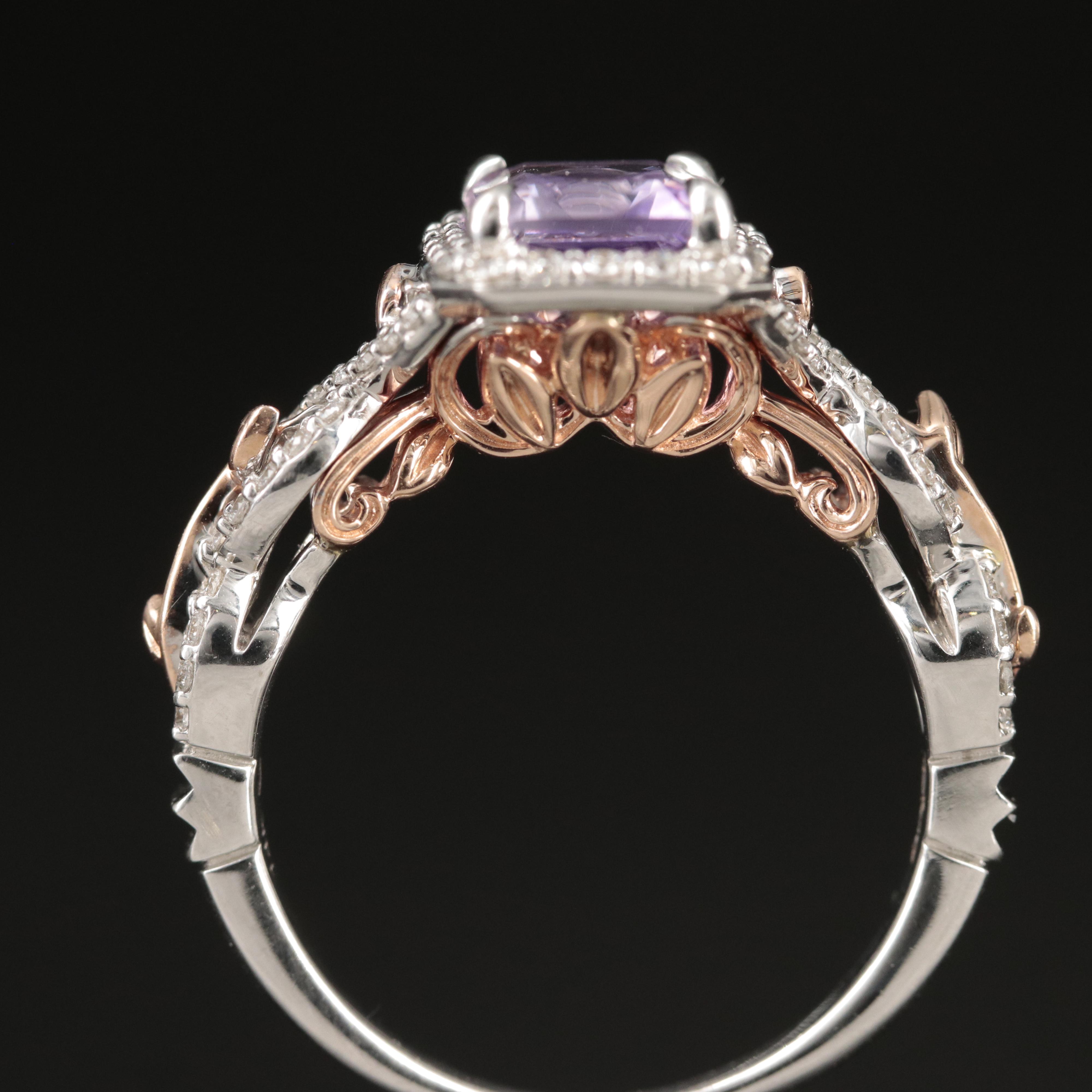 Enchanted Disney "Rapunzel" 14K Amethyst and Diamond Ring with Rose Accents
