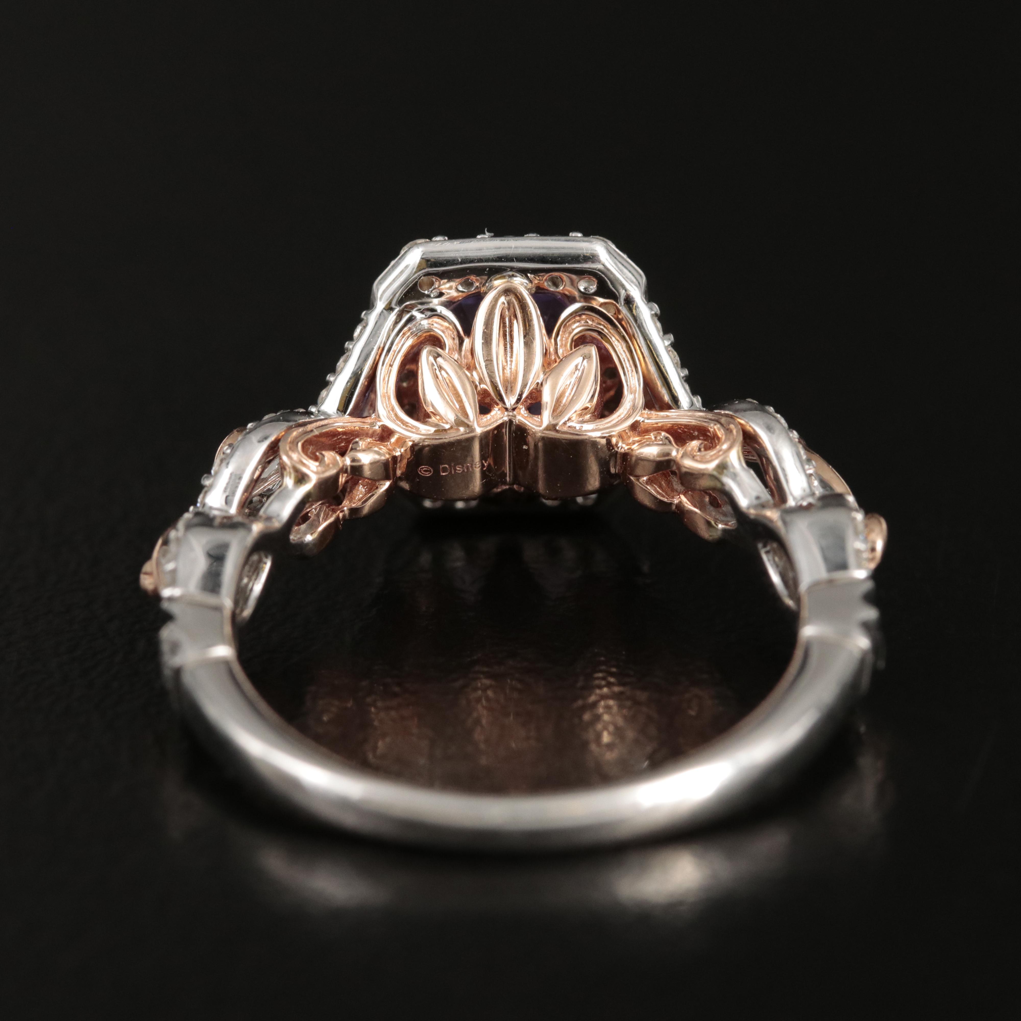 Enchanted Disney "Rapunzel" 14K Amethyst and Diamond Ring with Rose Accents