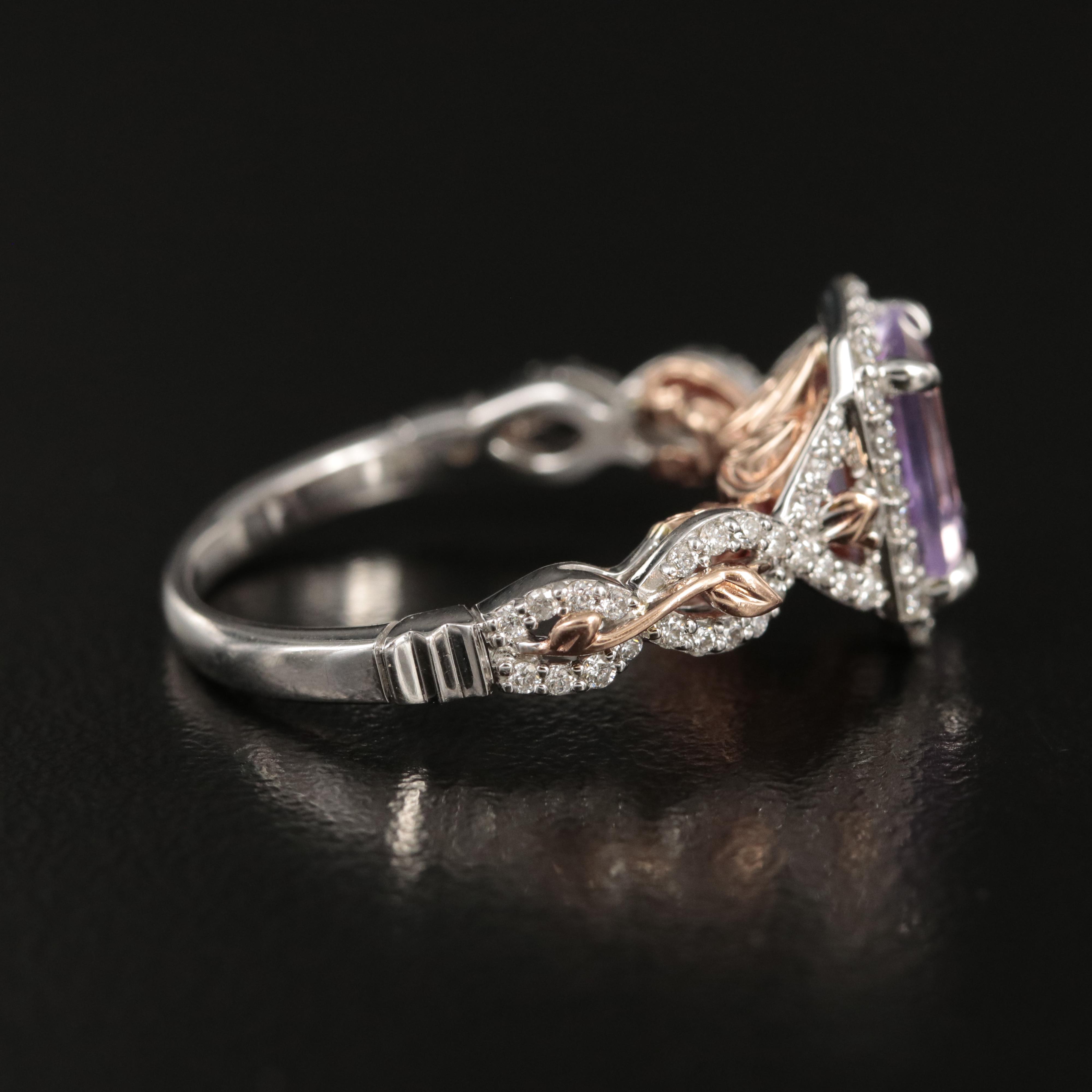 Enchanted Disney "Rapunzel" 14K Amethyst and Diamond Ring with Rose Accents