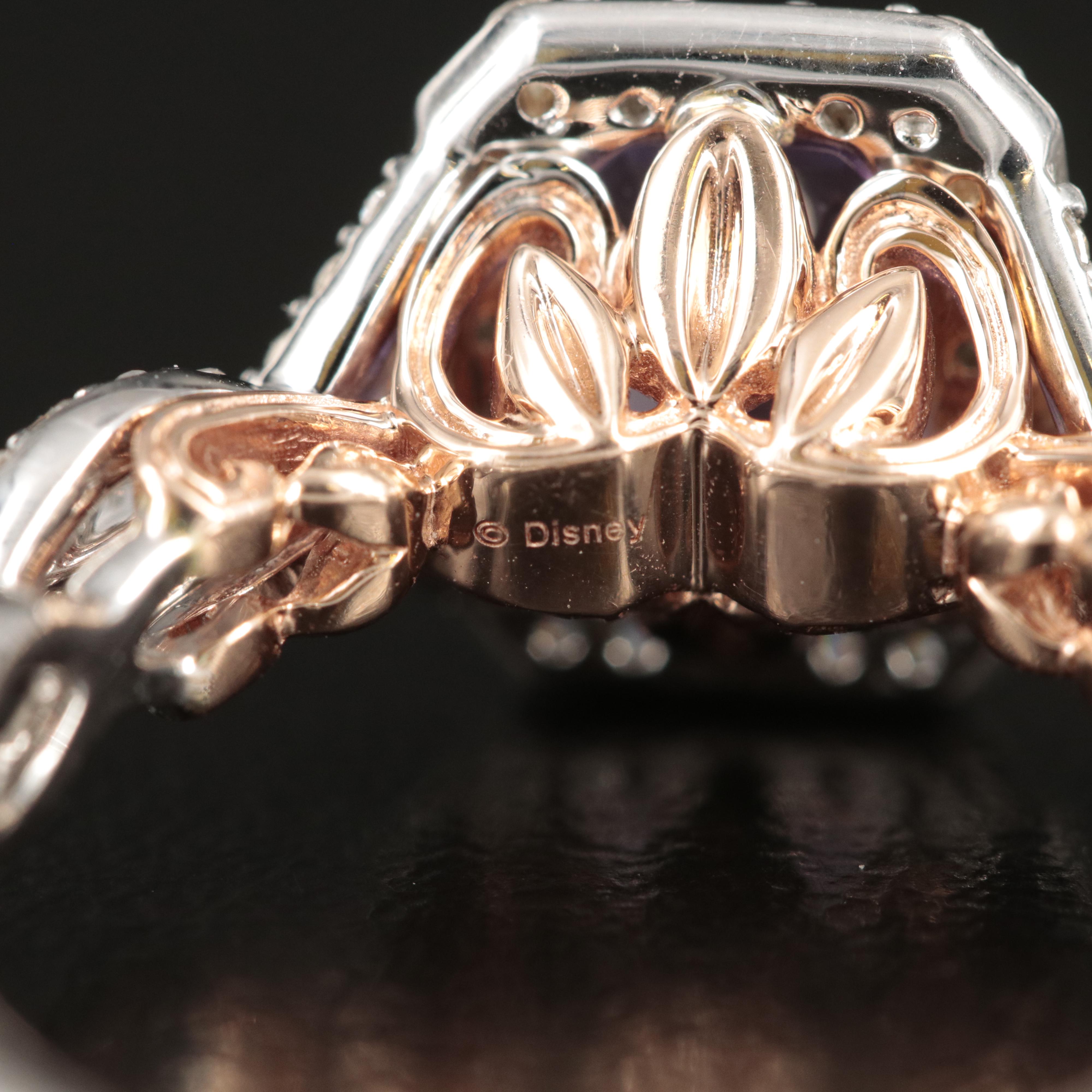 Enchanted Disney "Rapunzel" 14K Amethyst and Diamond Ring with Rose Accents