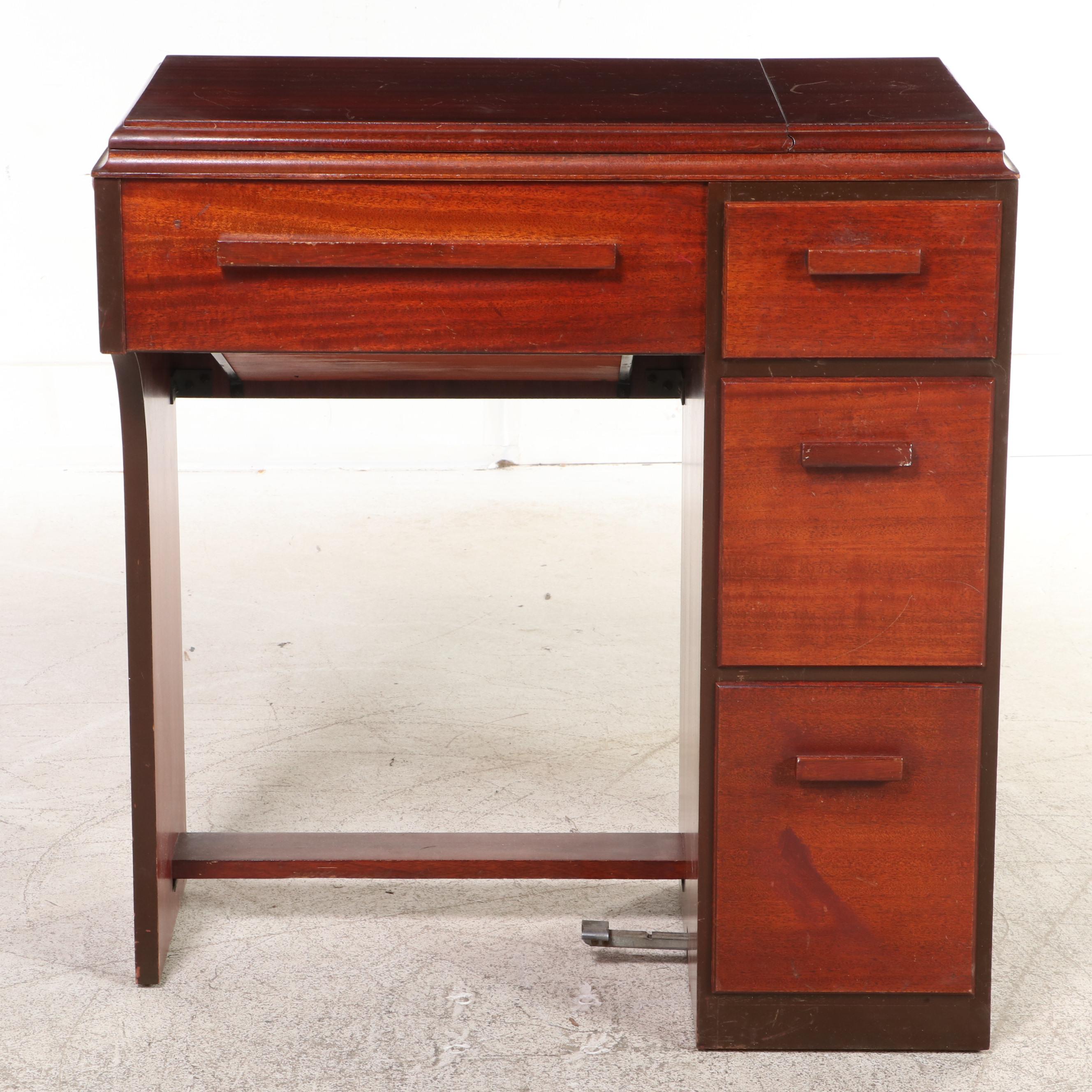 Singer Model 201 Sewing Machine in Mahogany Workbench, 1950s