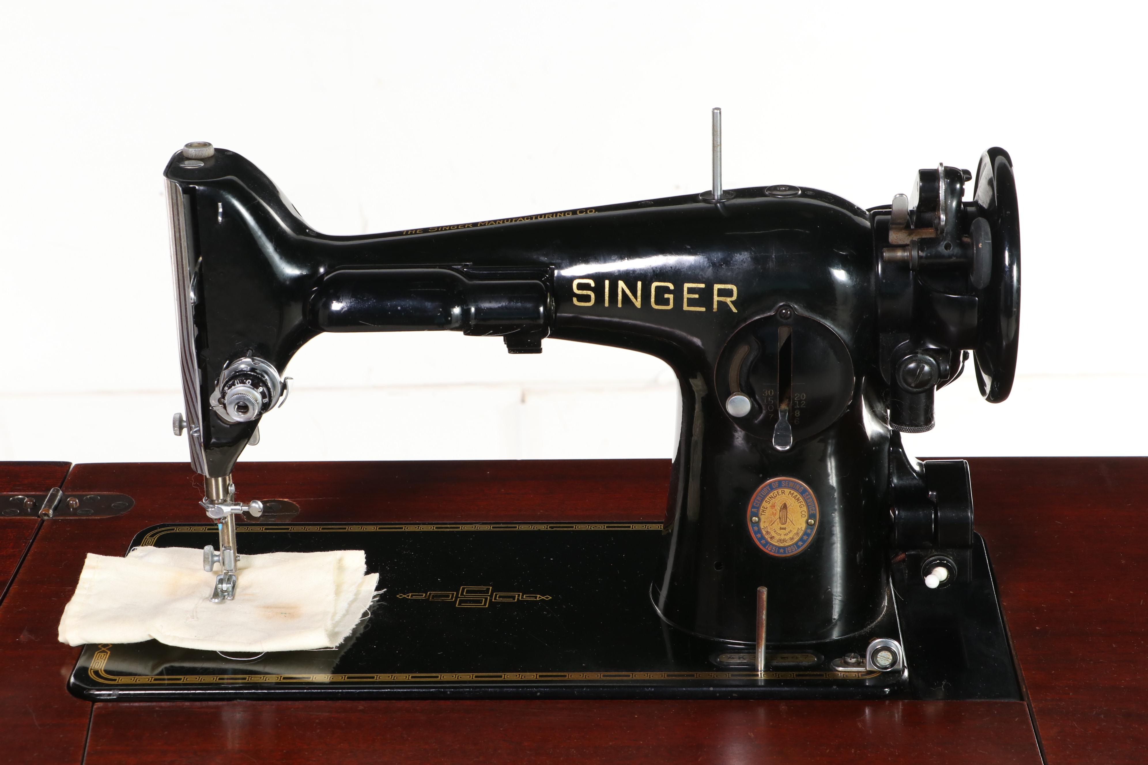 Singer Model 201 Sewing Machine in Mahogany Workbench, 1950s