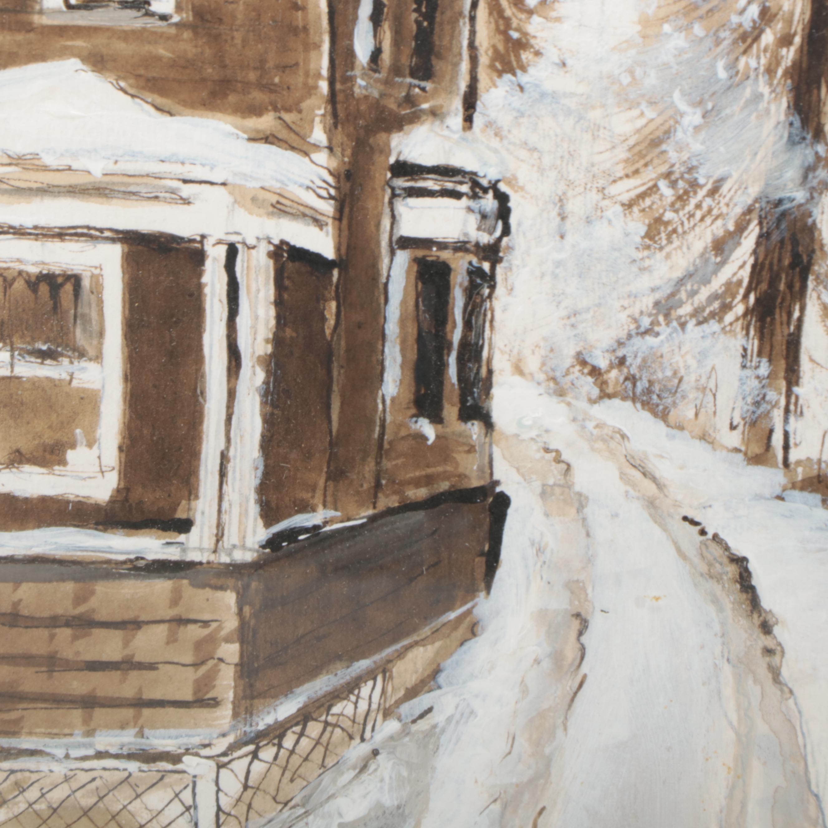 Ink and Acrylic Winter Landscape Painting