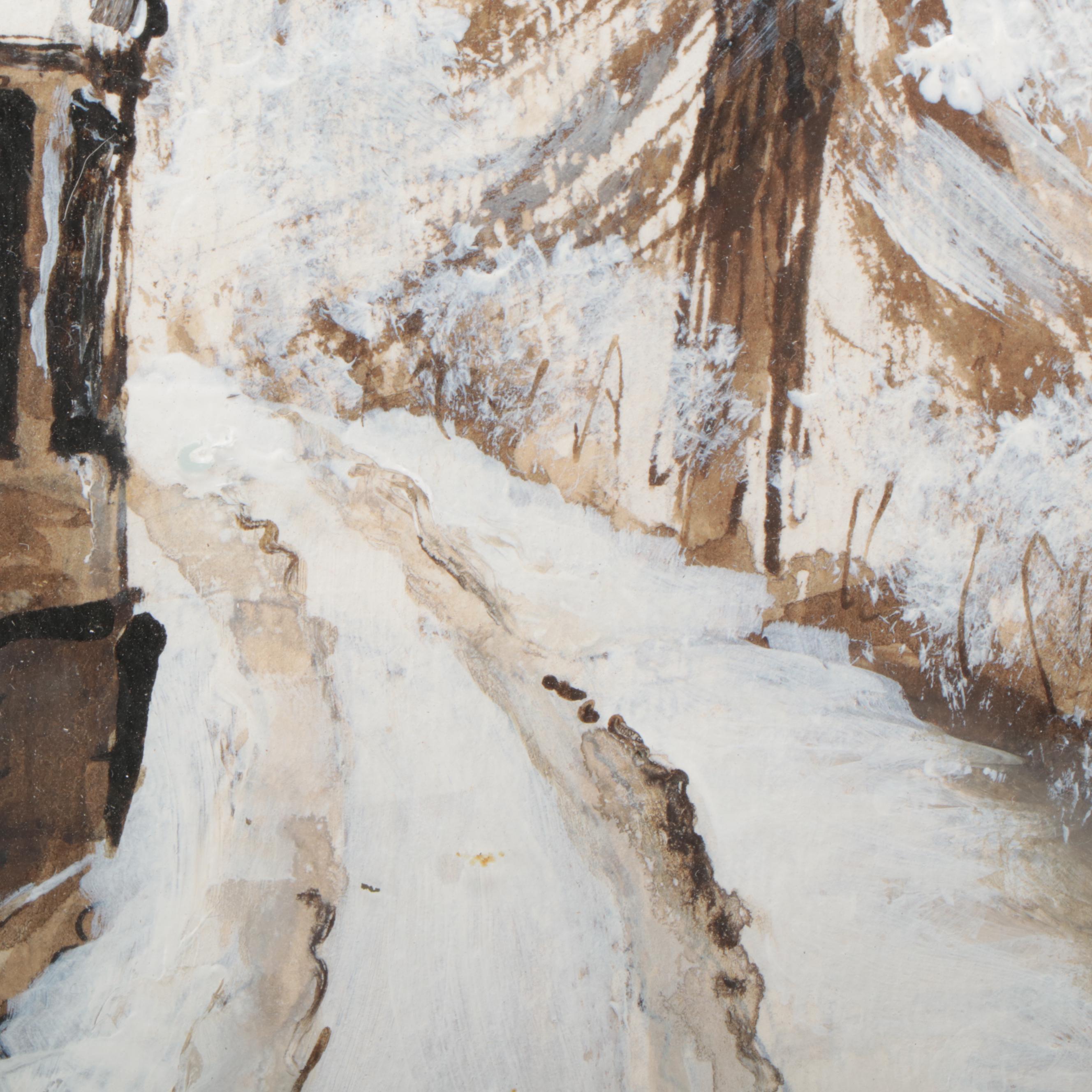 Ink and Acrylic Winter Landscape Painting