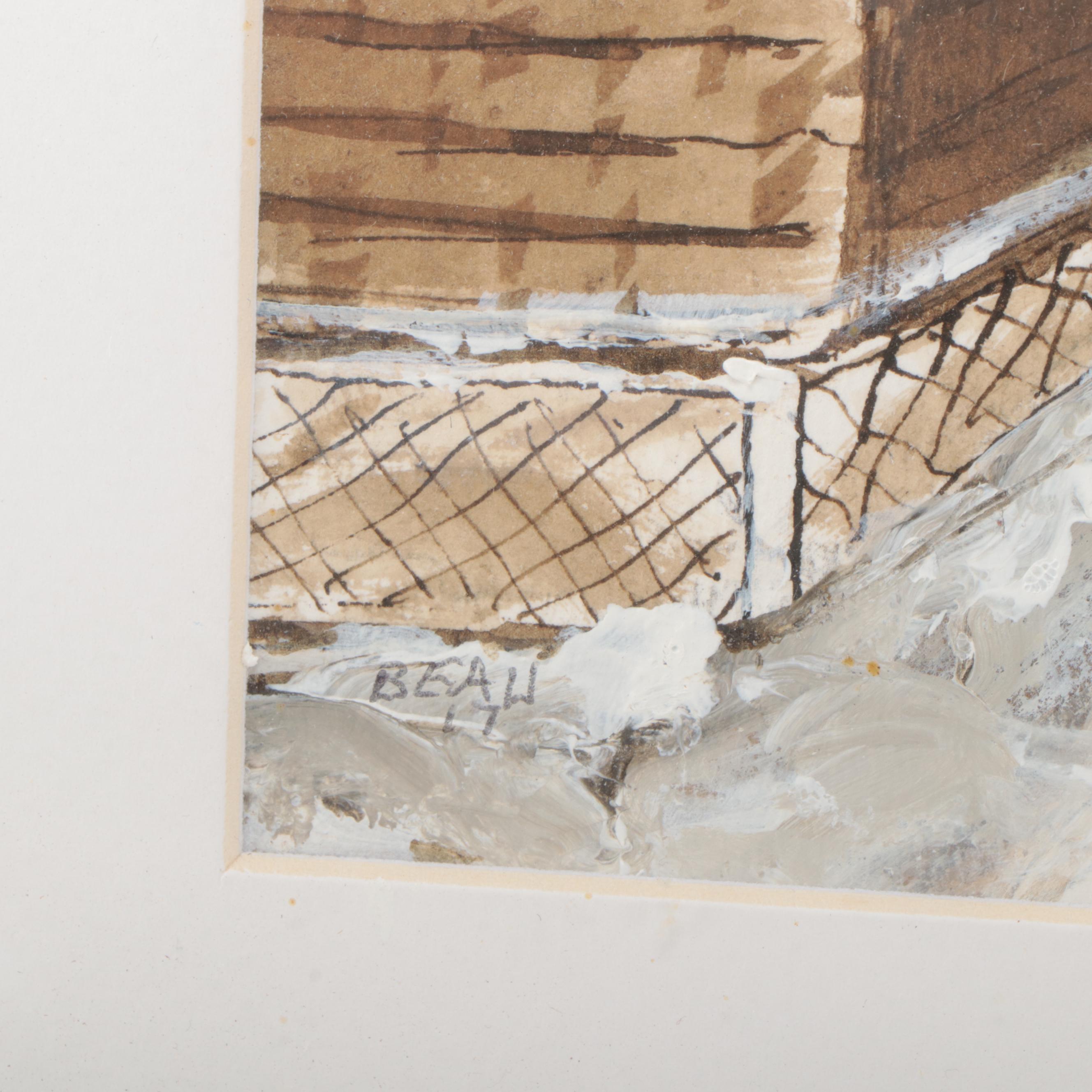 Ink and Acrylic Winter Landscape Painting