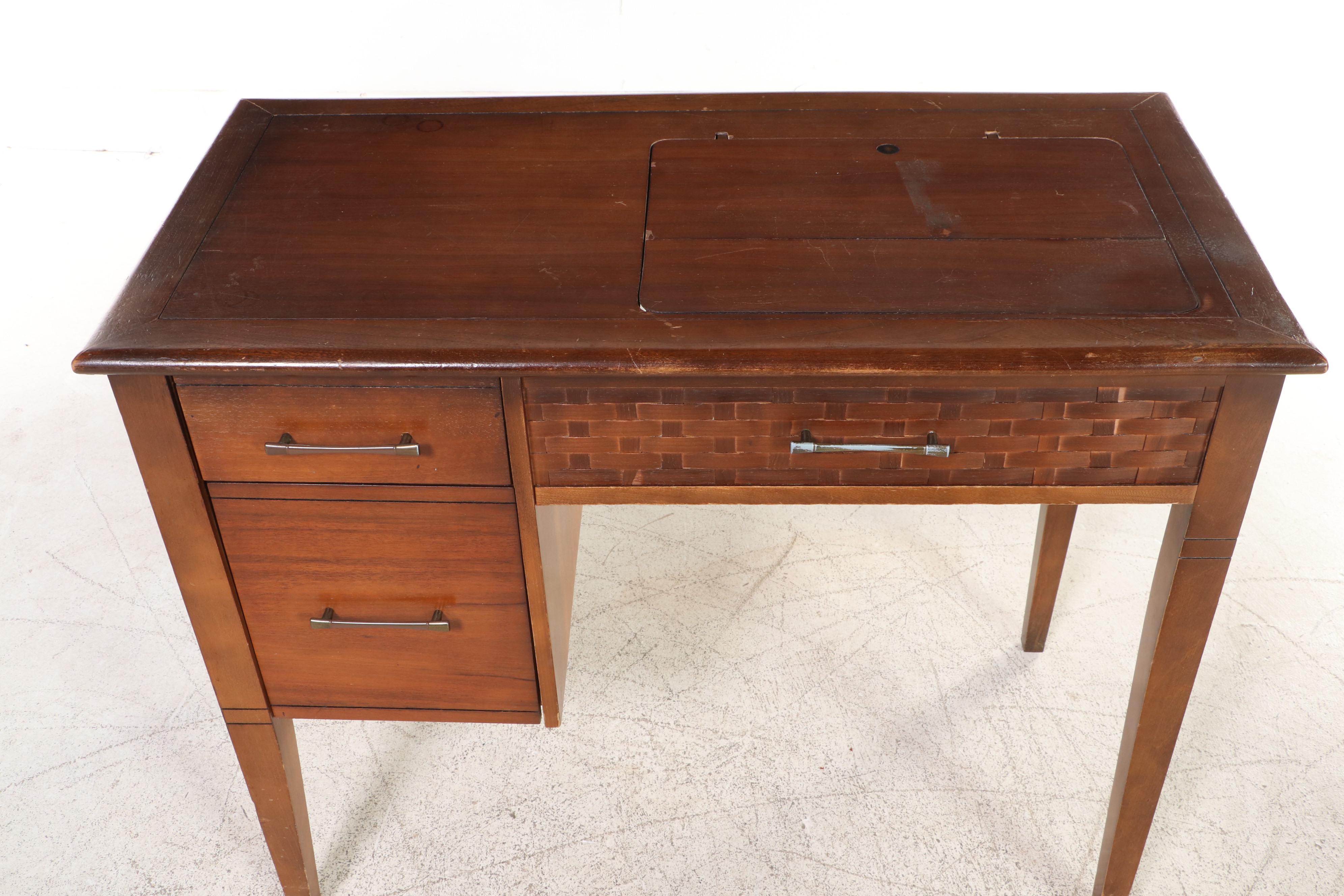Mid Century Modern Walnut Sewing Desk with Chair, Mid-20th Century