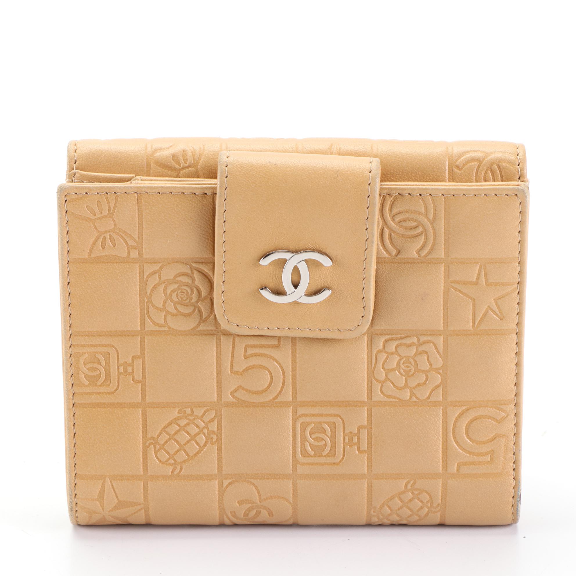 Chanel Trifold Wallet in Embossed Lambskin Leather with Box