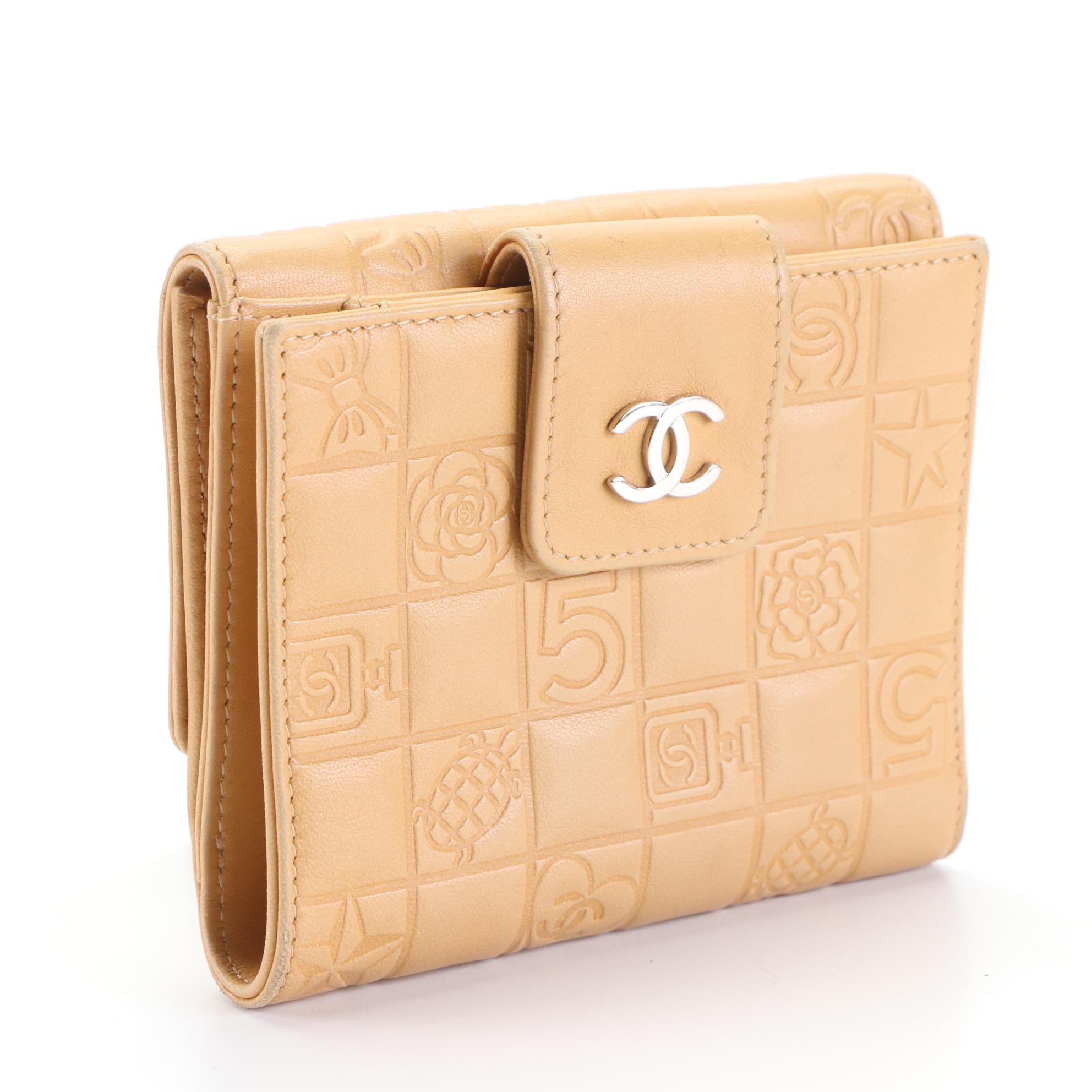 Chanel Trifold Wallet in Embossed Lambskin Leather with Box