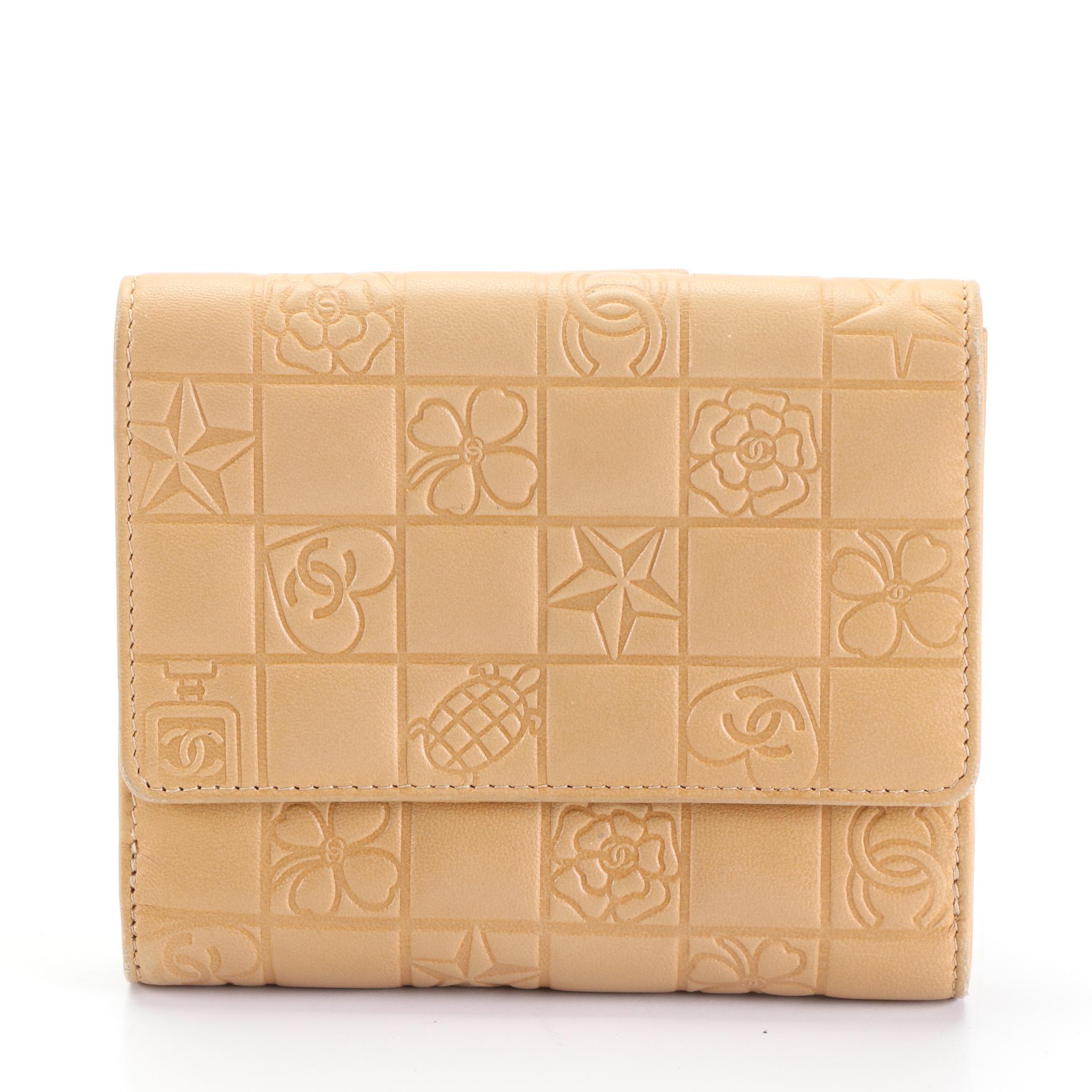 Chanel Trifold Wallet in Embossed Lambskin Leather with Box