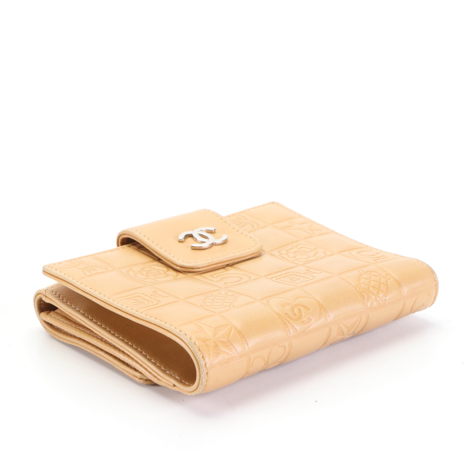 Chanel Trifold Wallet in Embossed Lambskin Leather with Box