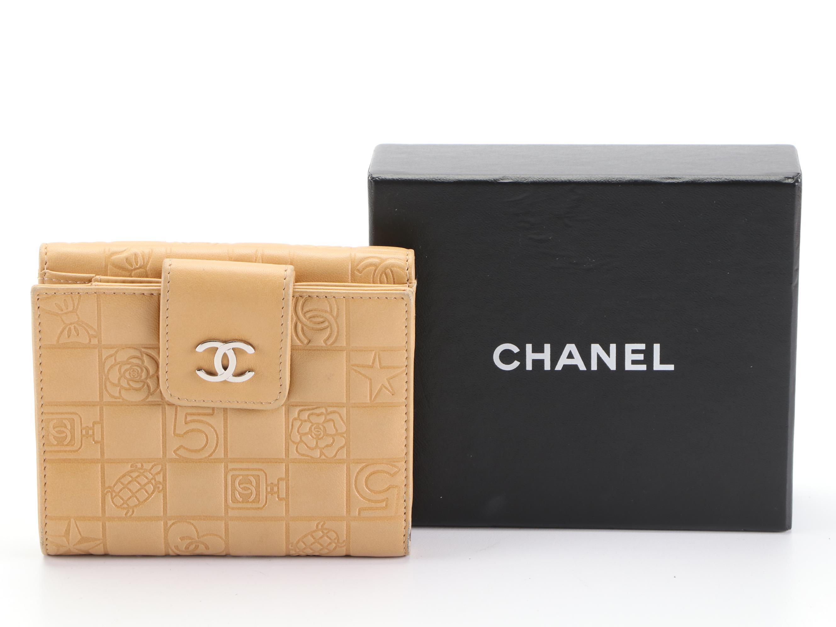 Chanel Trifold Wallet in Embossed Lambskin Leather with Box