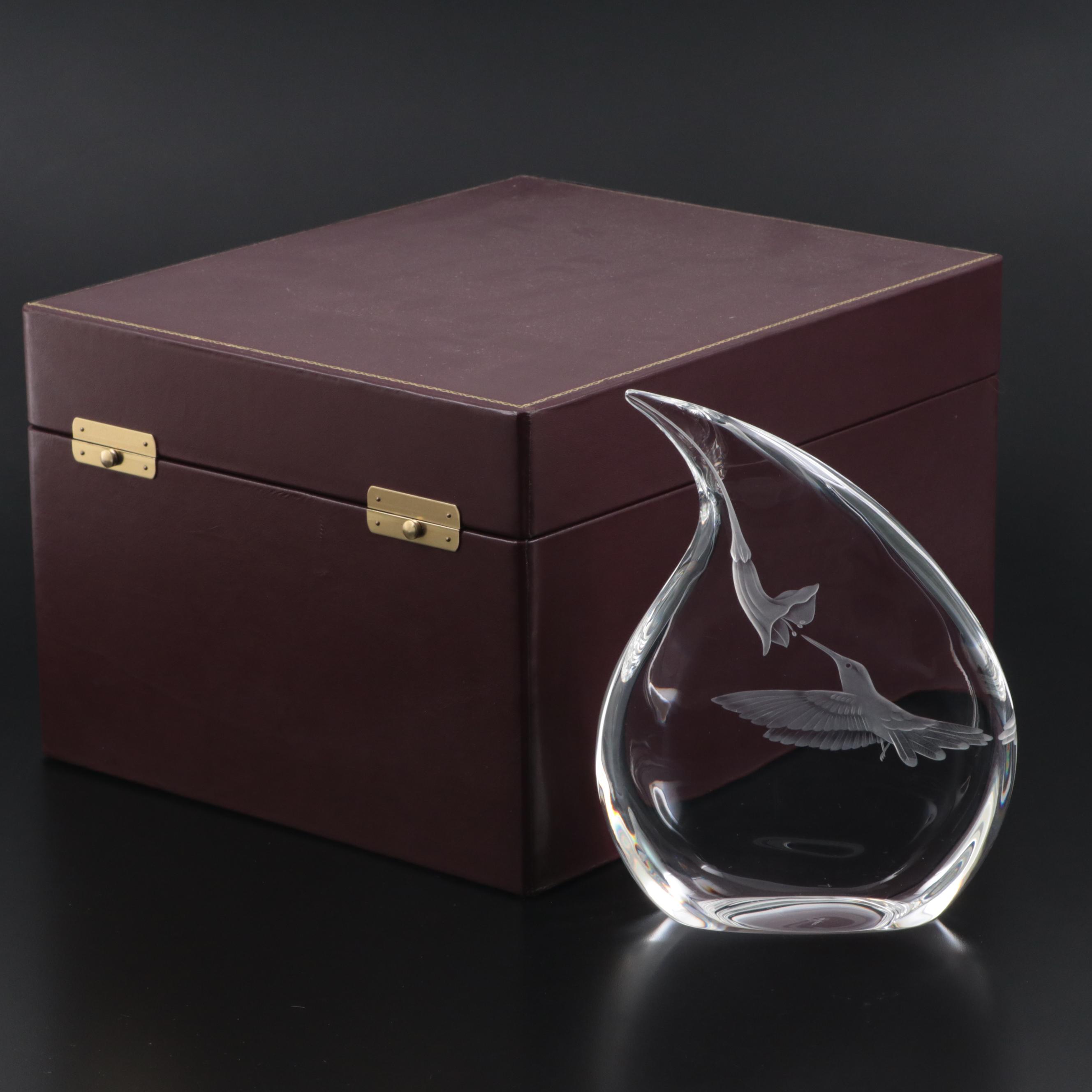 Steuben Glass Ruby-Throated Hummingbird Figurine with Box