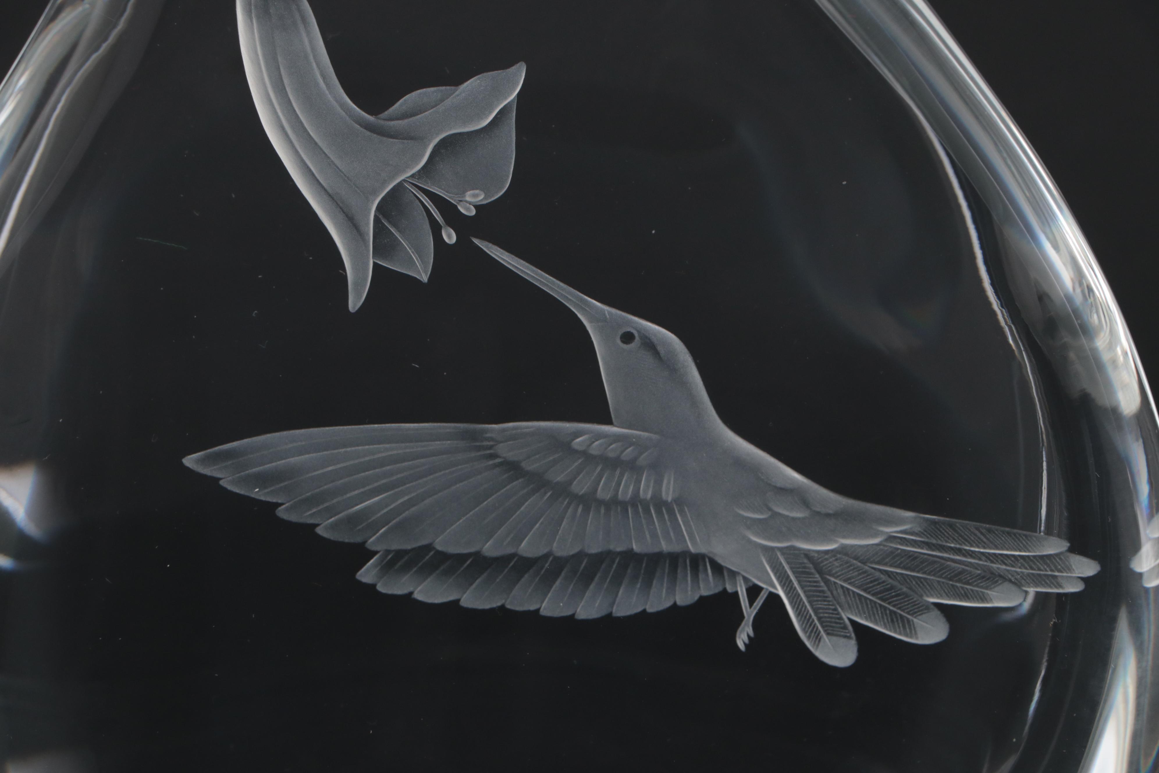 Steuben Glass Ruby-Throated Hummingbird Figurine with Box