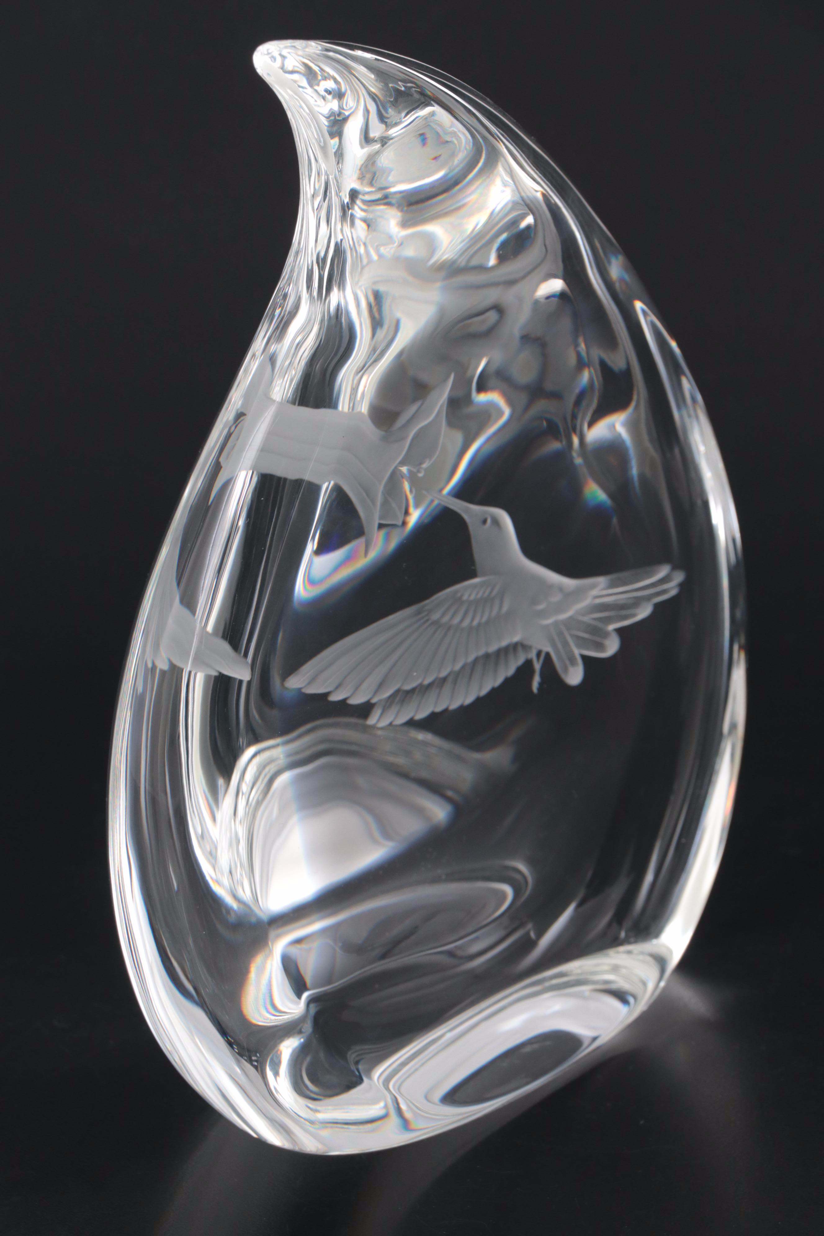 Steuben Glass Ruby-Throated Hummingbird Figurine with Box