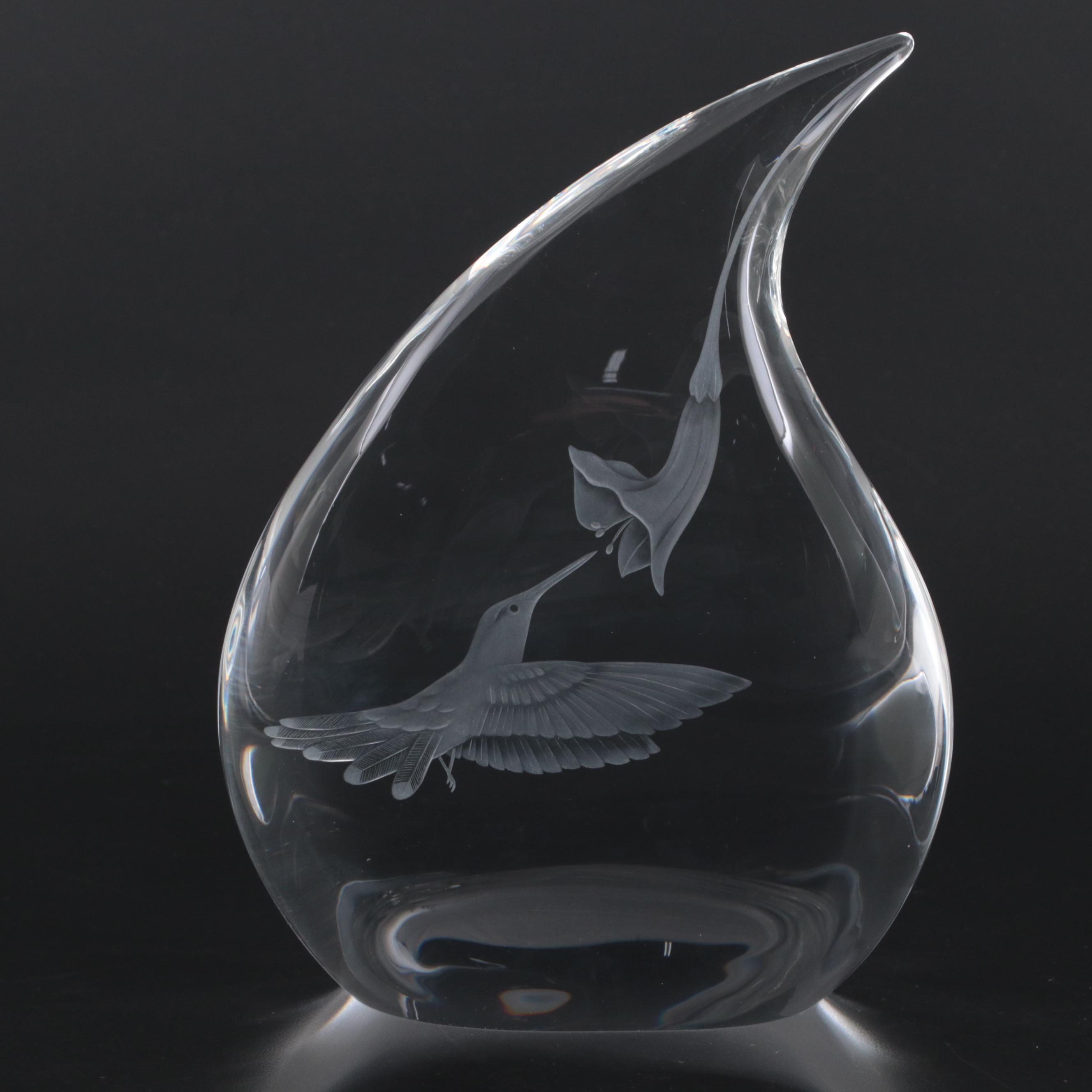 Steuben Glass Ruby-Throated Hummingbird Figurine with Box