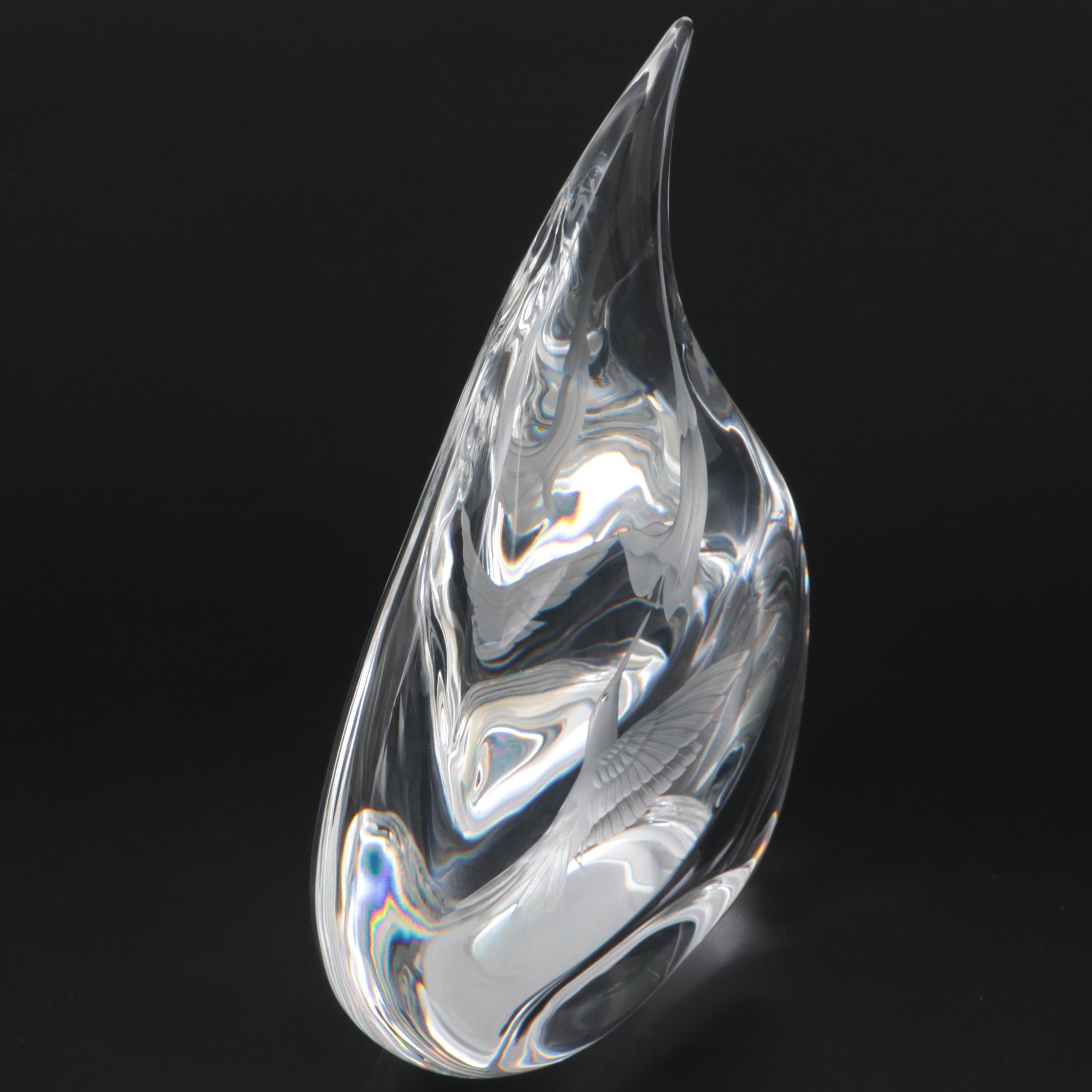 Steuben Glass Ruby-Throated Hummingbird Figurine with Box