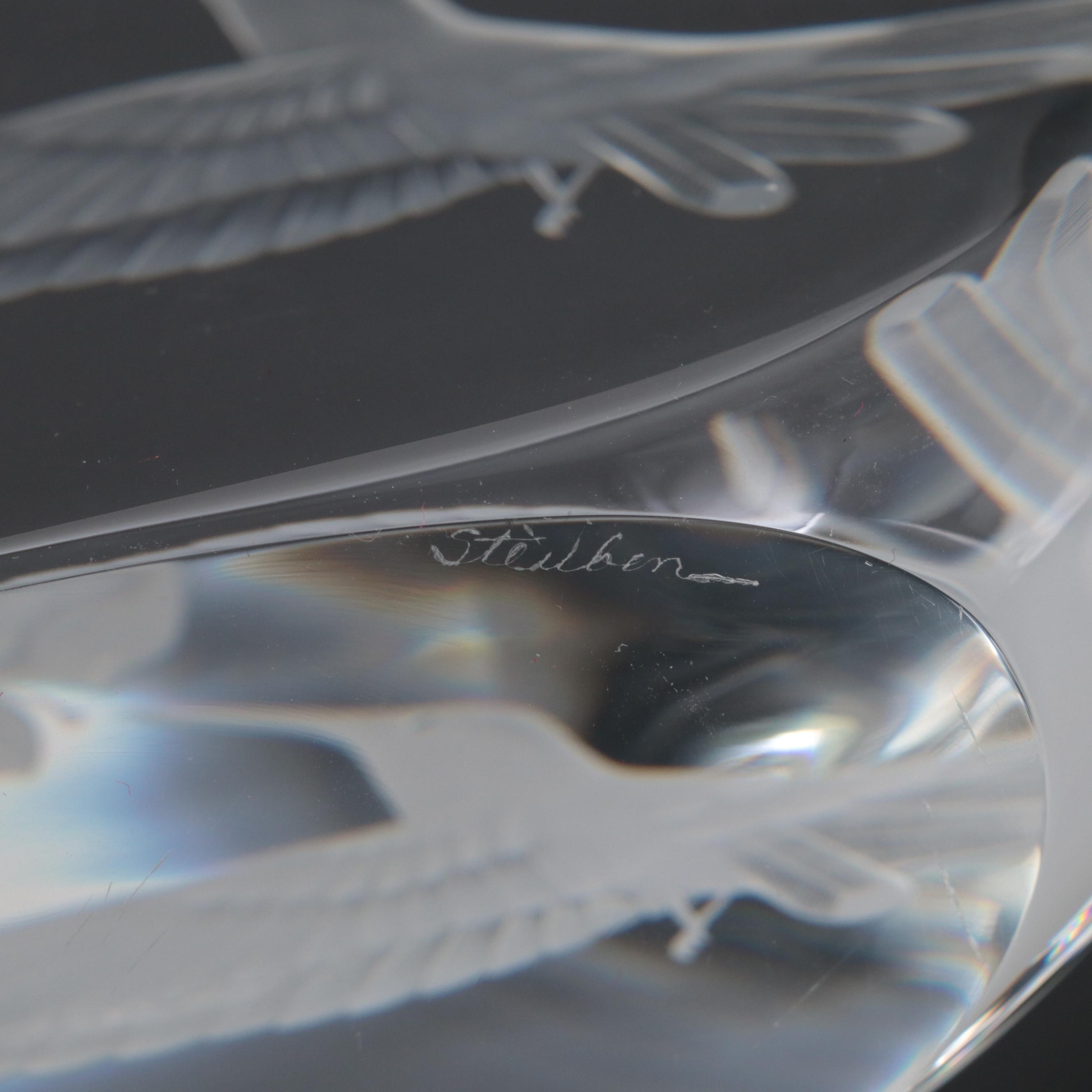 Steuben Glass Ruby-Throated Hummingbird Figurine with Box