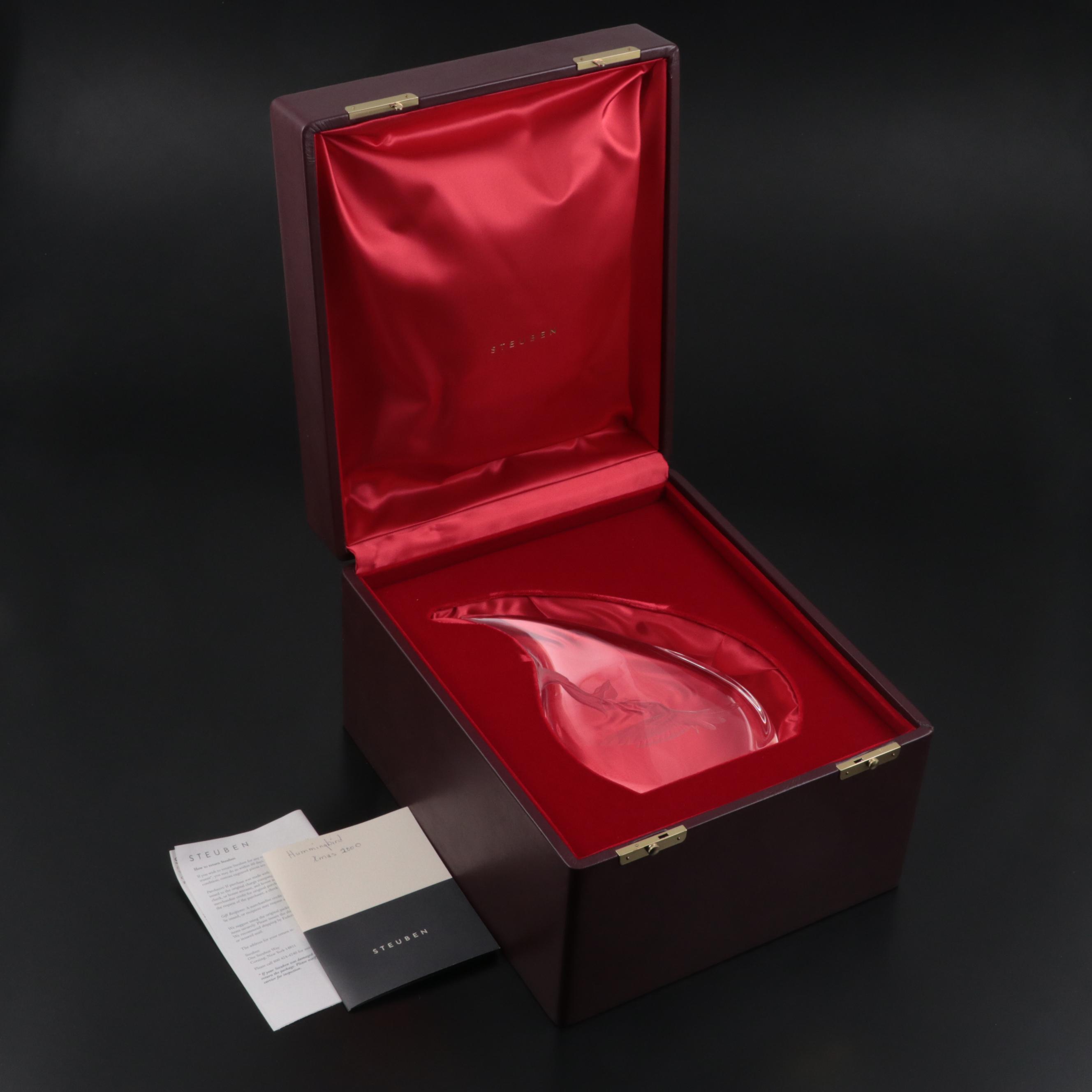 Steuben Glass Ruby-Throated Hummingbird Figurine with Box