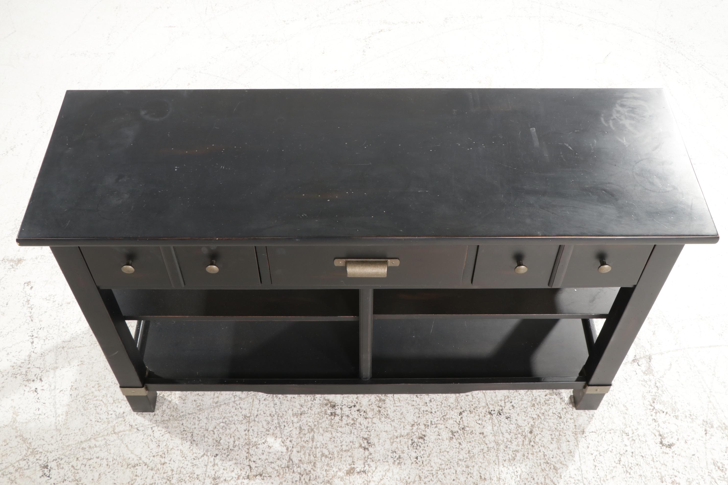 Broyhill Black Lacquered Three-Drawer Console Table