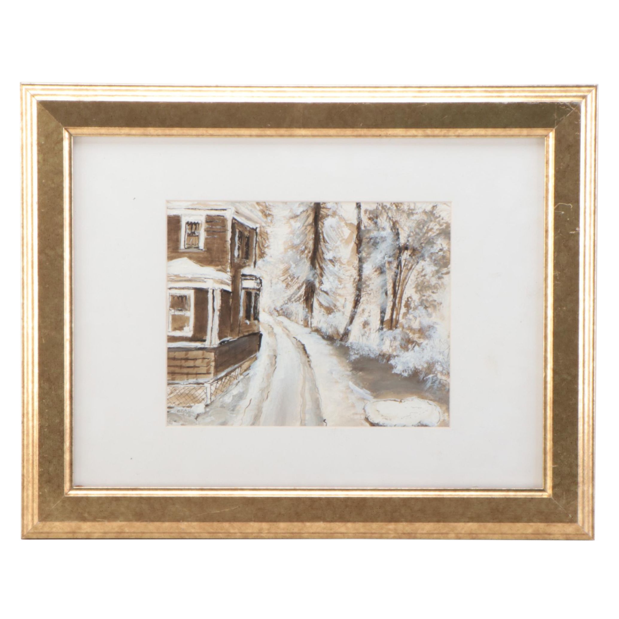 Ink and Acrylic Winter Landscape Painting