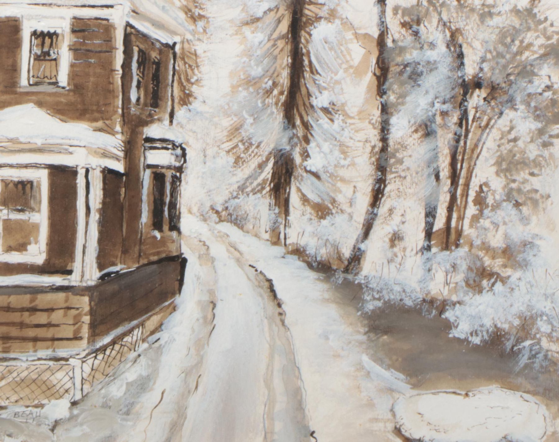 Ink and Acrylic Winter Landscape Painting