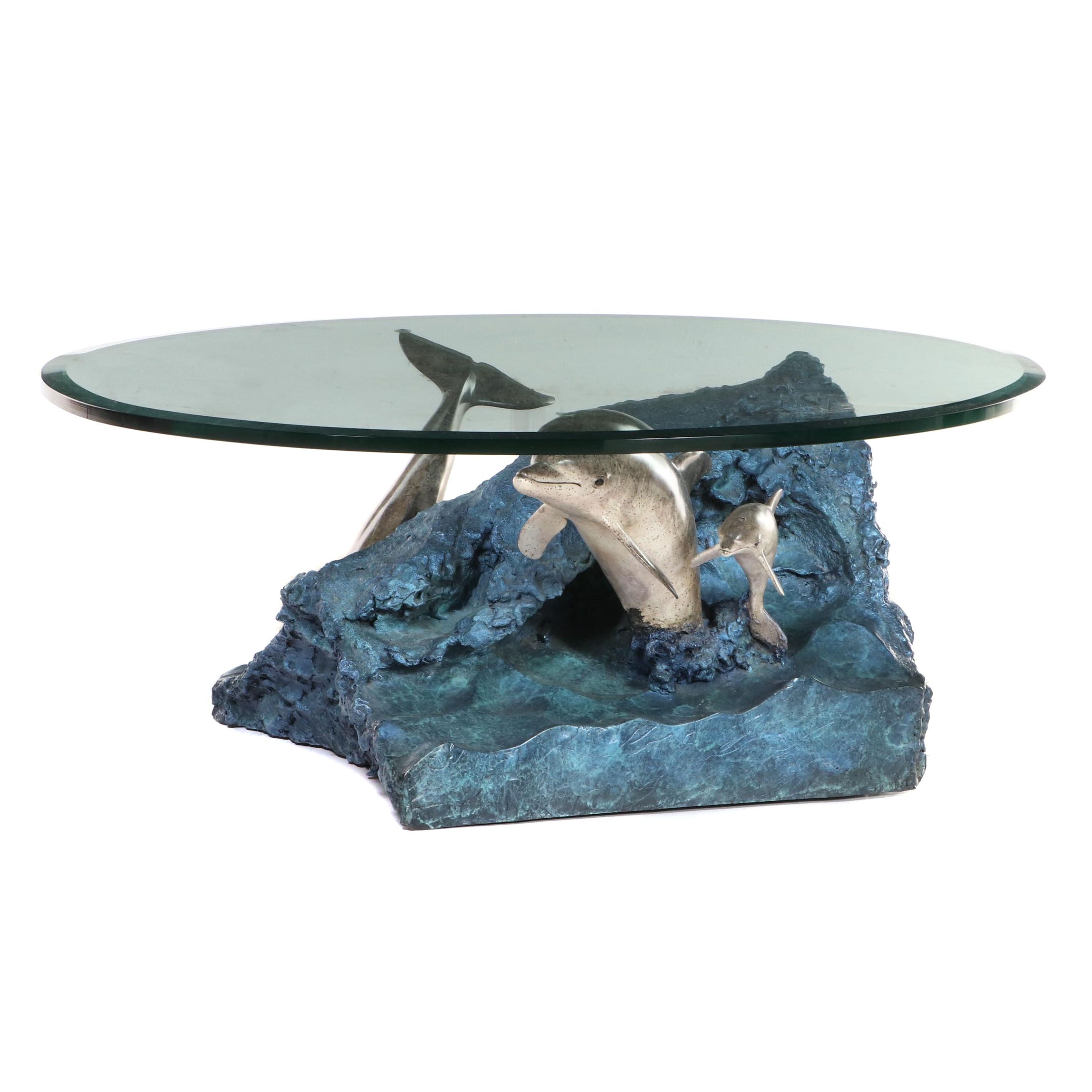Wyland Galleries Cast Bronze Sculpted "Dolphin Experience" Coffee Table