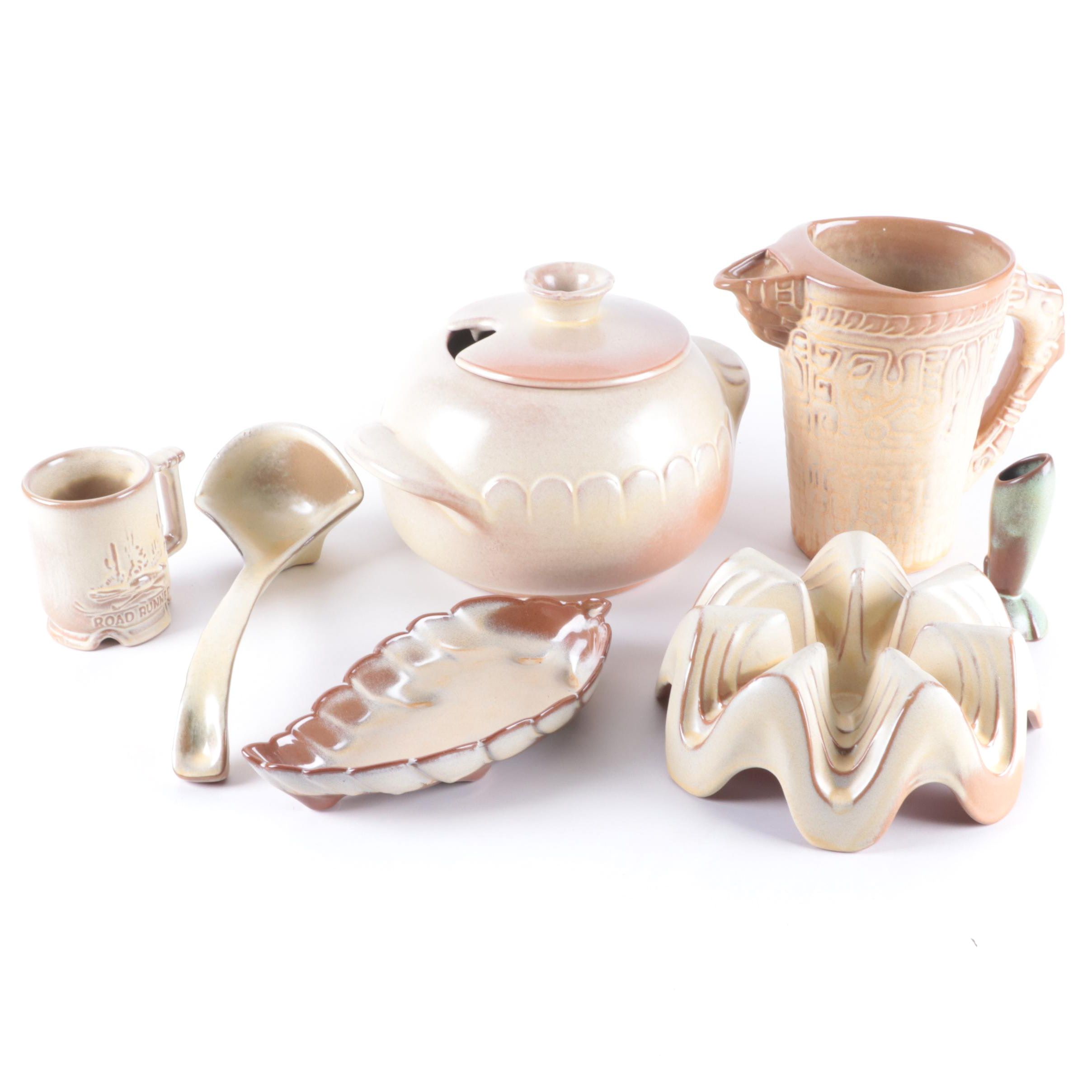 Frankoma Pottery "Mayan Aztec" Desert Gold Pitcher with Other Tableware