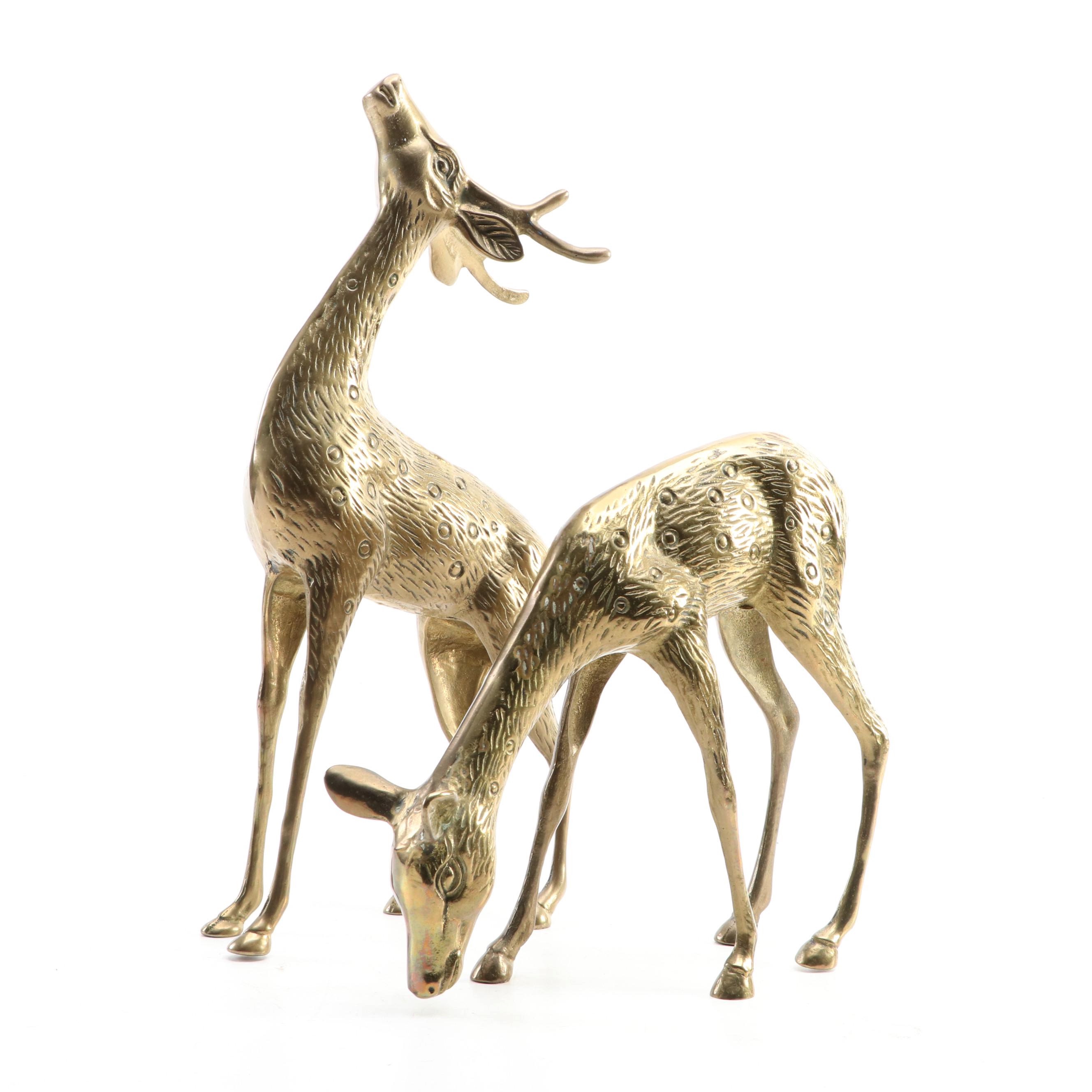 Brass Buck and Doe Deer Figurines