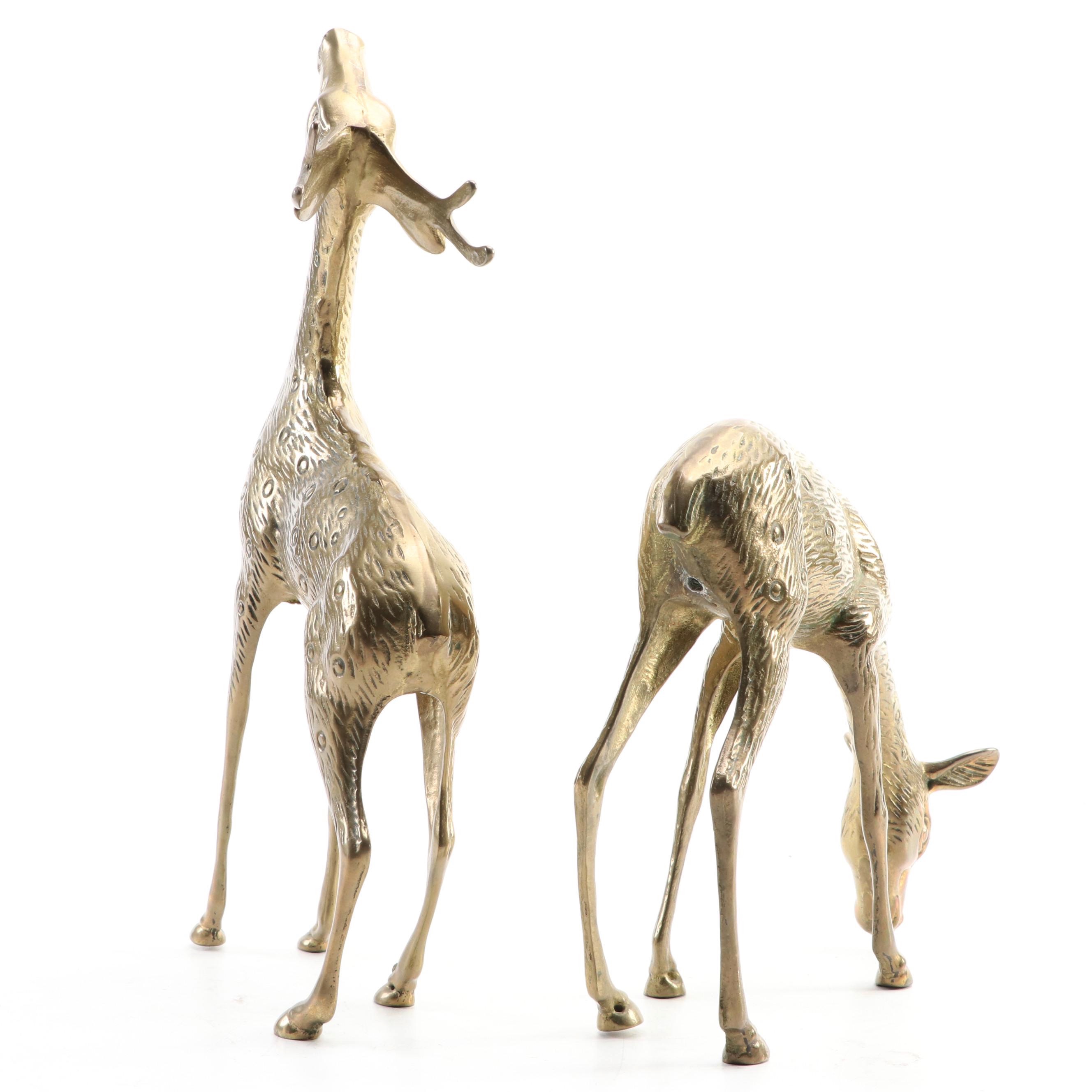 Brass Buck and Doe Deer Figurines