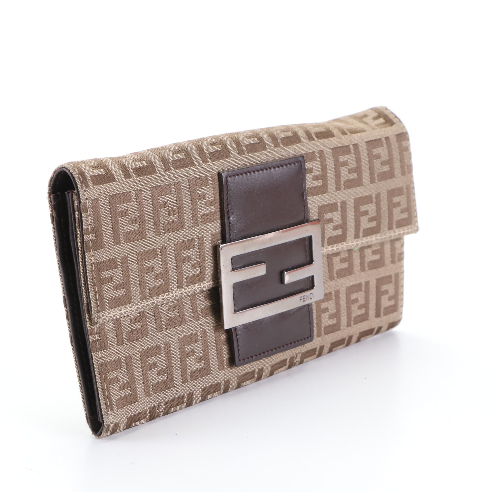 Fendi Continental Wallet in Brown Zucca Canvas with Leather Trim