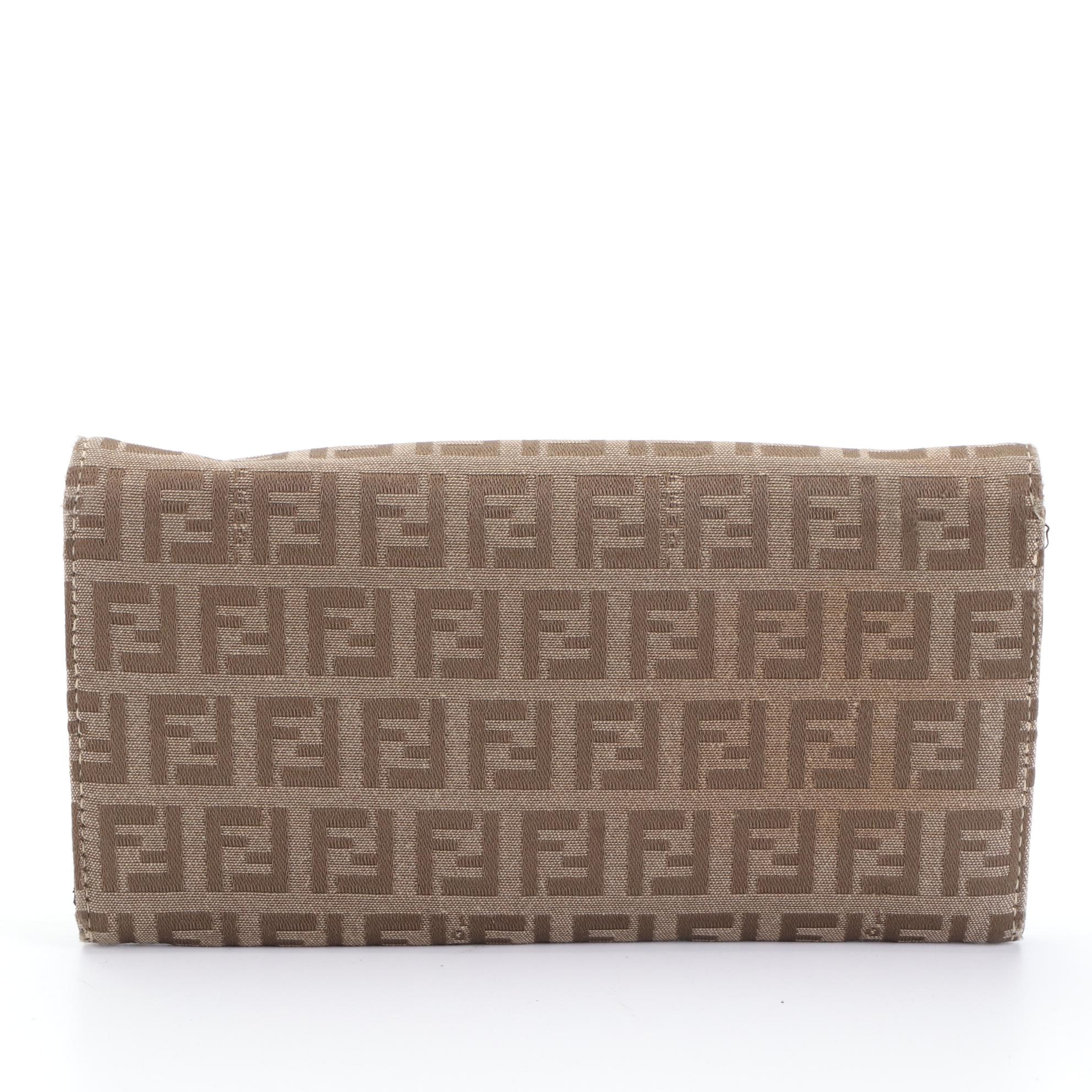 Fendi Continental Wallet in Brown Zucca Canvas with Leather Trim