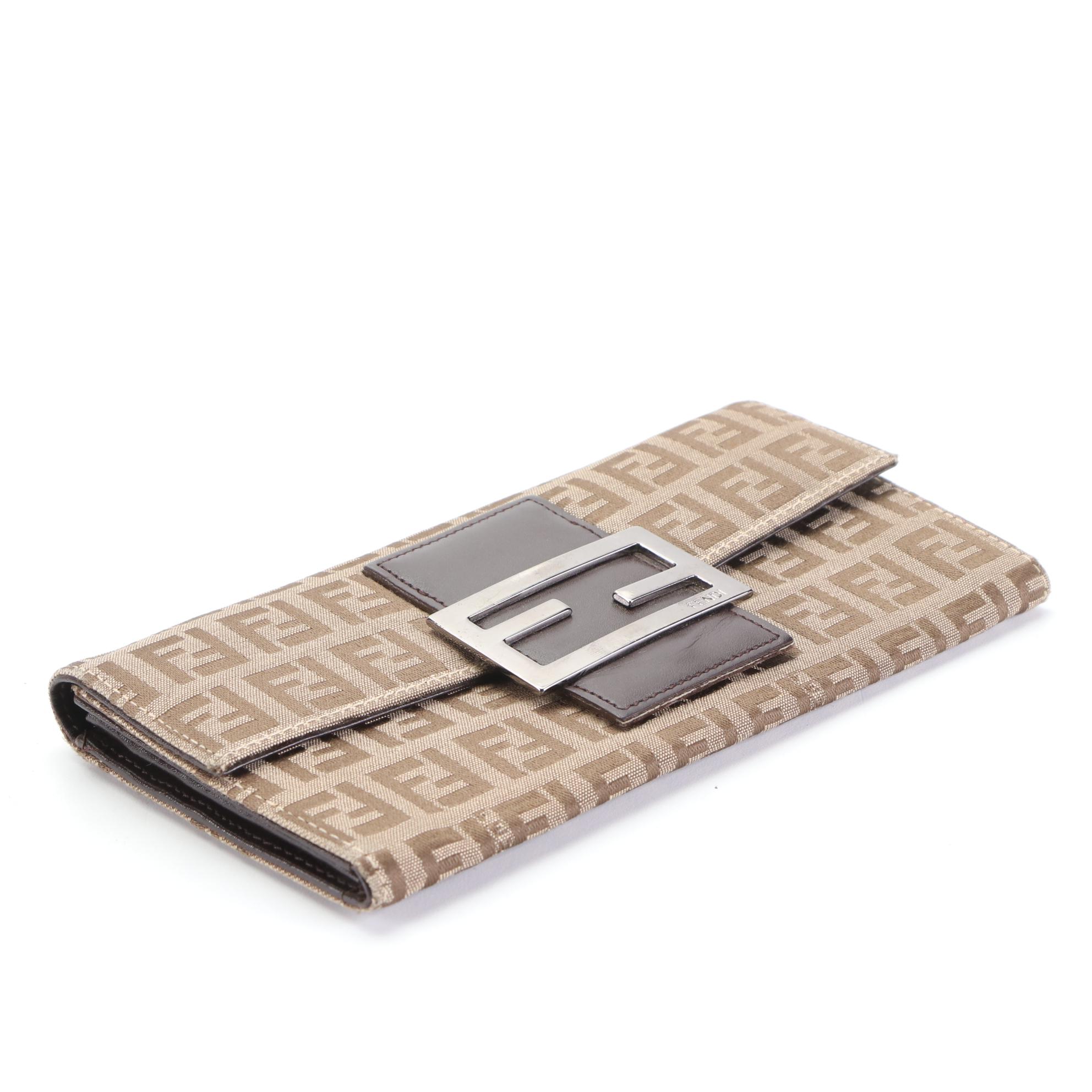Fendi Continental Wallet in Brown Zucca Canvas with Leather Trim