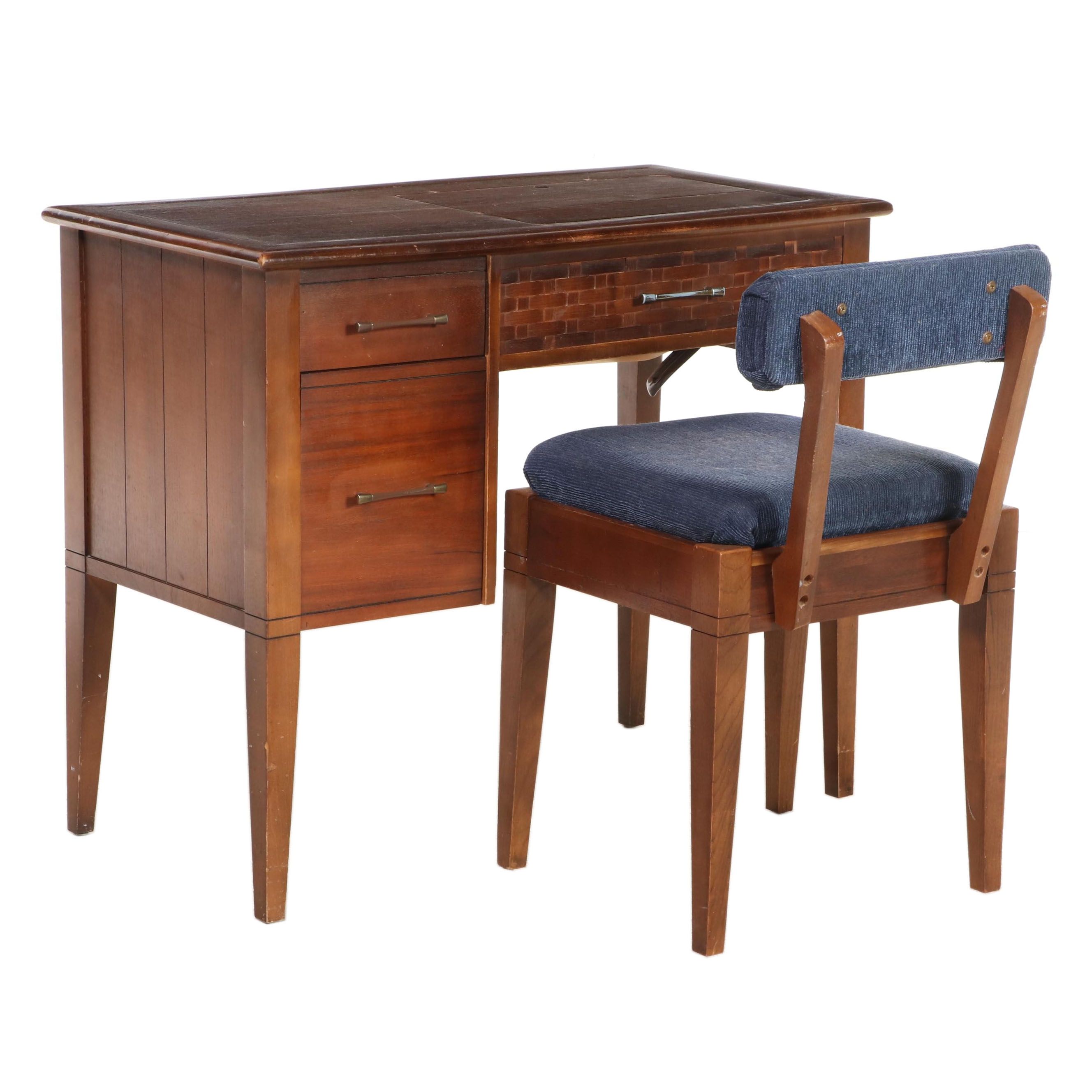 Mid Century Modern Walnut Sewing Desk with Chair, Mid-20th Century