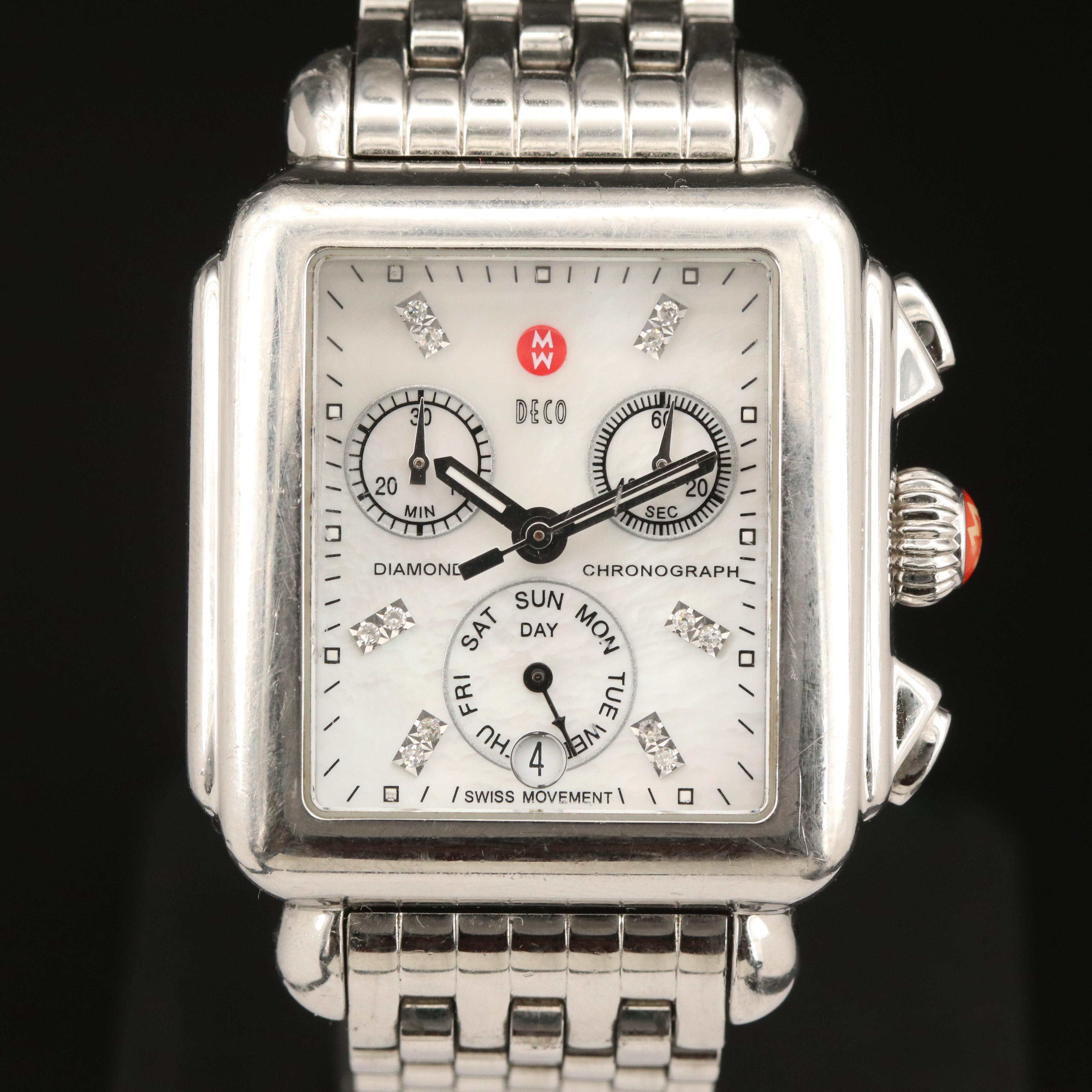 Michele Deco Diamond Dial Chronograph Watch